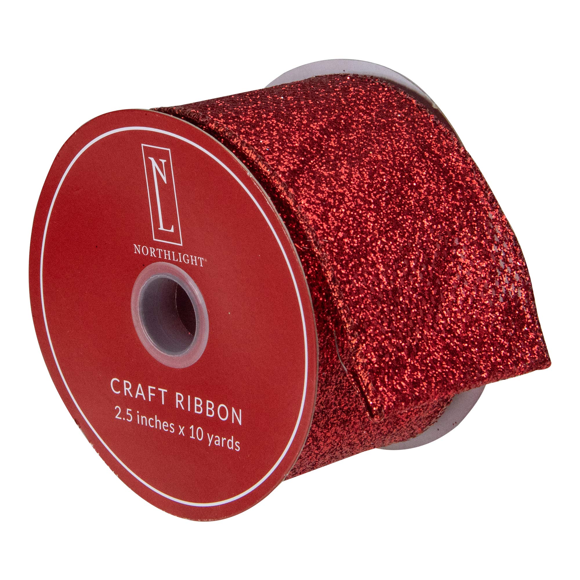 Northlight Red Glitter Christmas Wired Ribbon 2.5 Inch x 10 Yards for Holiday Gift Wrapping, Tree Decorations and DIY Crafts