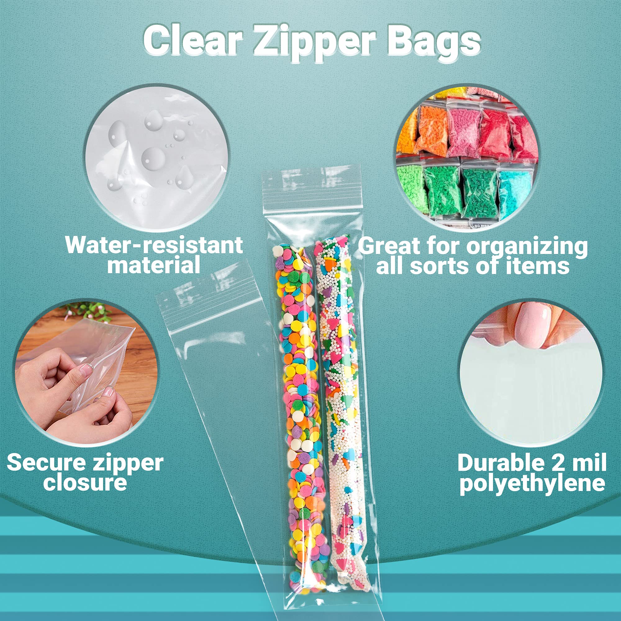 1000 Pack 2x8 Inches Clear Reclosable Zipper Bags - 2 Mil Thick Waterproof Plastic Storage Bags for Jewelry, Crafts & Industrial Use | Durable Zip Closure for Organizing Small Items, Beads & DIY Supplies