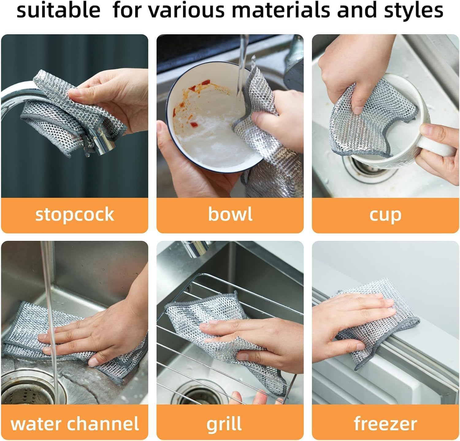 10 Pack SHAYONAM Non-Scratch Wire Dishcloths - Reusable Multipurpose Dishwashing Rags for Wet & Dry Cleaning - Easy Rinse Kitchen Cleaning Cloths for Sinks, Pots, Pans & Countertops - Perfect for Daily Dishwashing & Tough Stain Removal