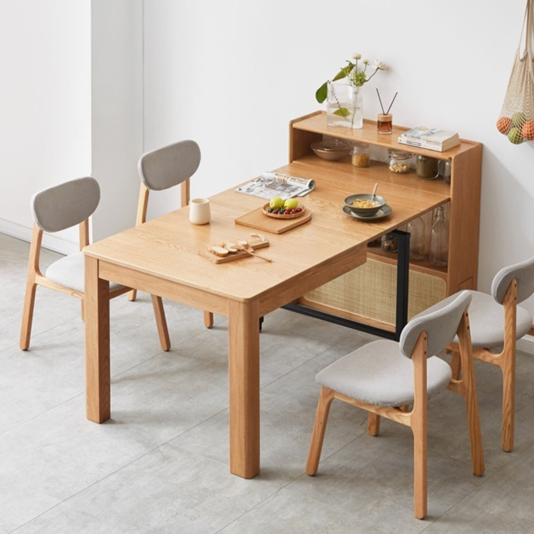 Solid Oak Wood Extendable Dining Table & Buffet Sideboard - Perfect for Small Spaces, Entertaining, and Modern Farmhouse Decor