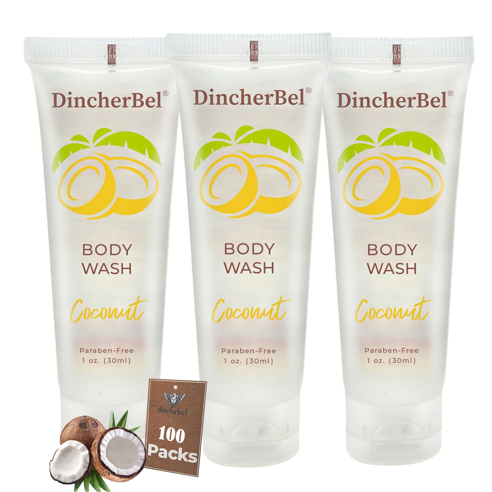 100 Pack Travel Size Body Wash (1 Fl Oz) - Refreshing Tropical Coconut Scented Shower Gel for Hotels, Vacation Rentals & Airbnb | Bulk Mini Toiletries Perfect for Guests, Travel & Hospitality Use
