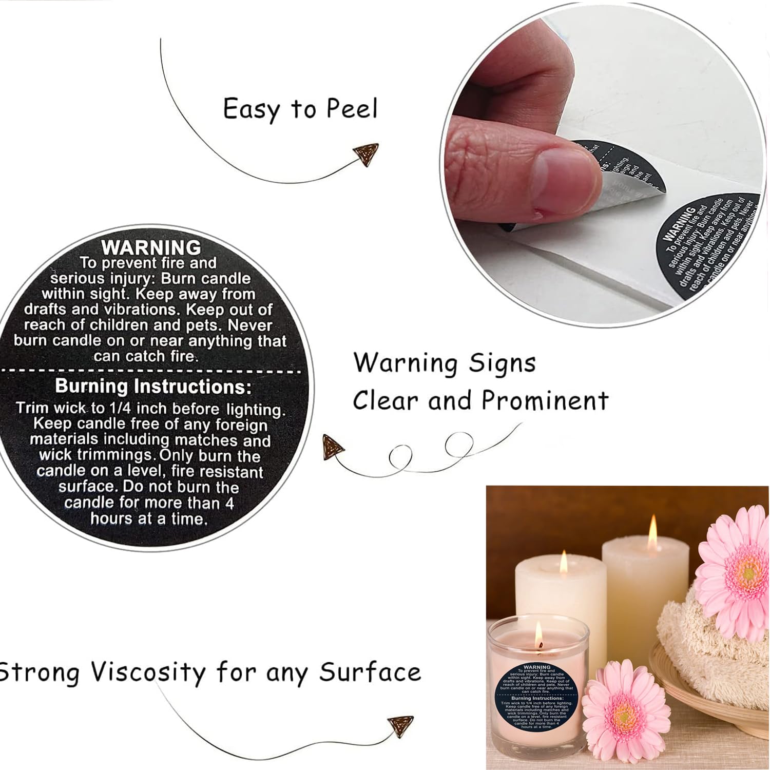 1000 PCS Black Candle Safety Stickers - 1.5 Inch Round Waterproof Warning Labels for Candles | Modern Fireproof Decals for Candle Jars, Containers & Gifts | Home Decor, Wedding Favors & DIY Crafts