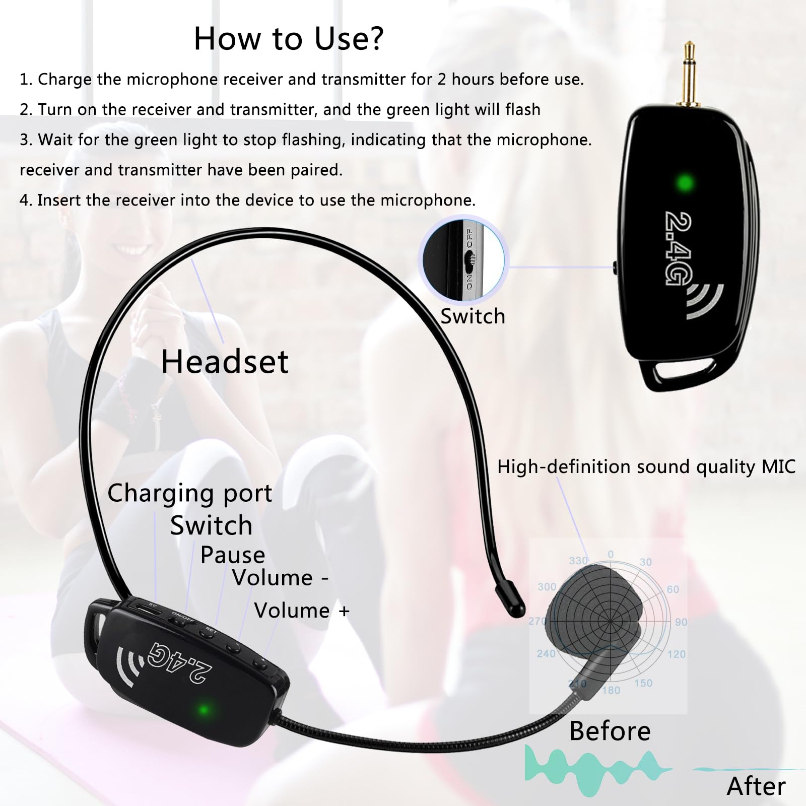 2.4G Wireless Microphone Headset & Handheld Mic 2-in-1 - 160ft Range with 1/8