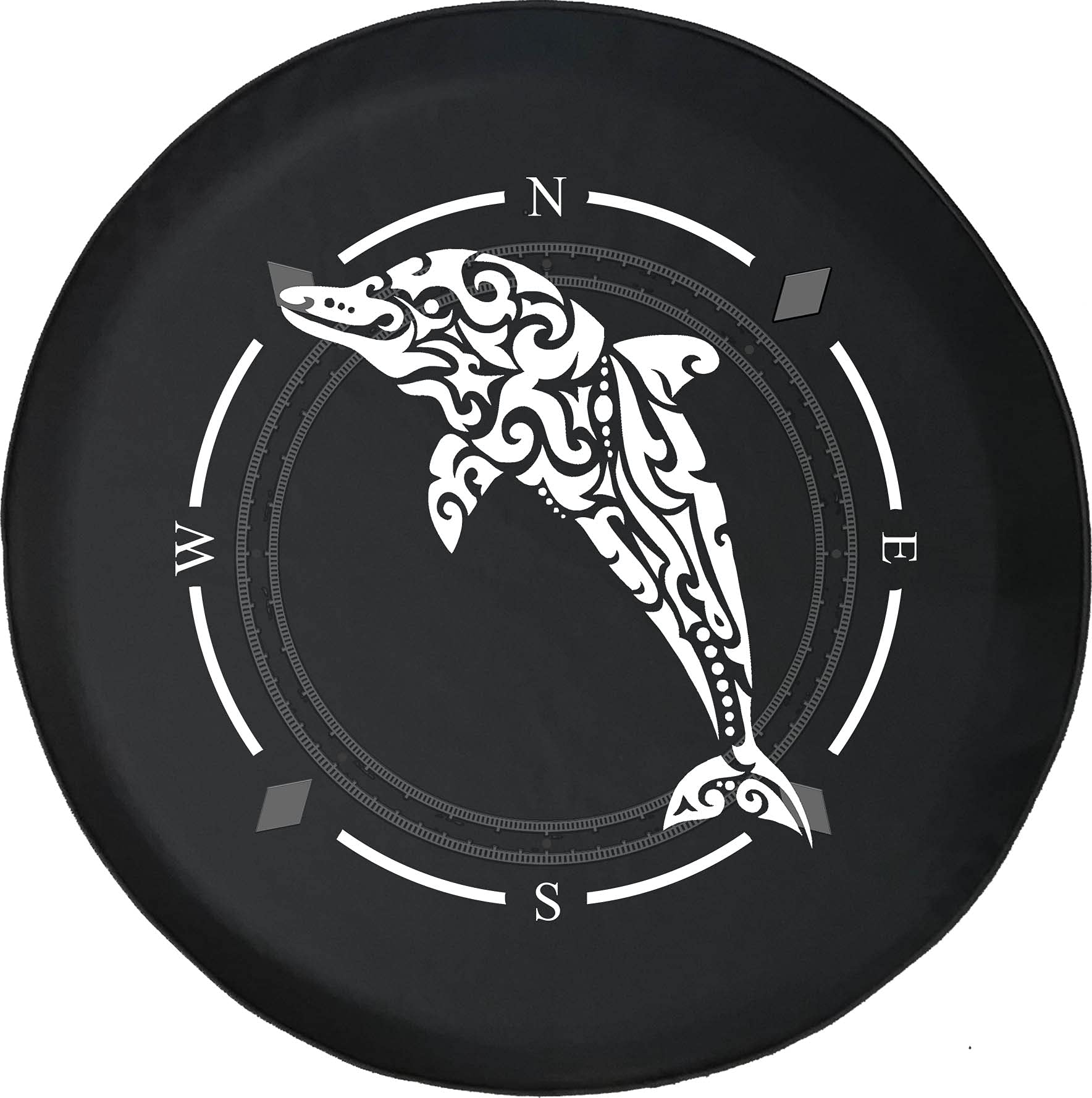 Premium American Unlimited Spare Tire Cover with Compass & Dolphin Tribal Design - Waterproof SUV, RV, Trailer Wheel Cover for Beach & Outdoor Adventures