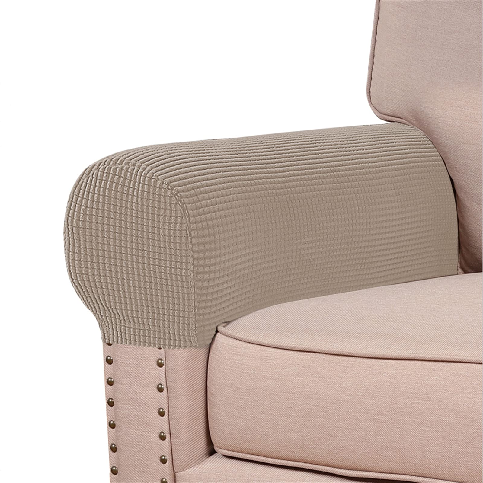 Stretch Armrest Covers - 2pcs Spandex Jacquard Sofa Slipcovers for Chairs, Couches & Recliners (Khaki) | Perfect for Home, Office & Living Room Furniture Protection