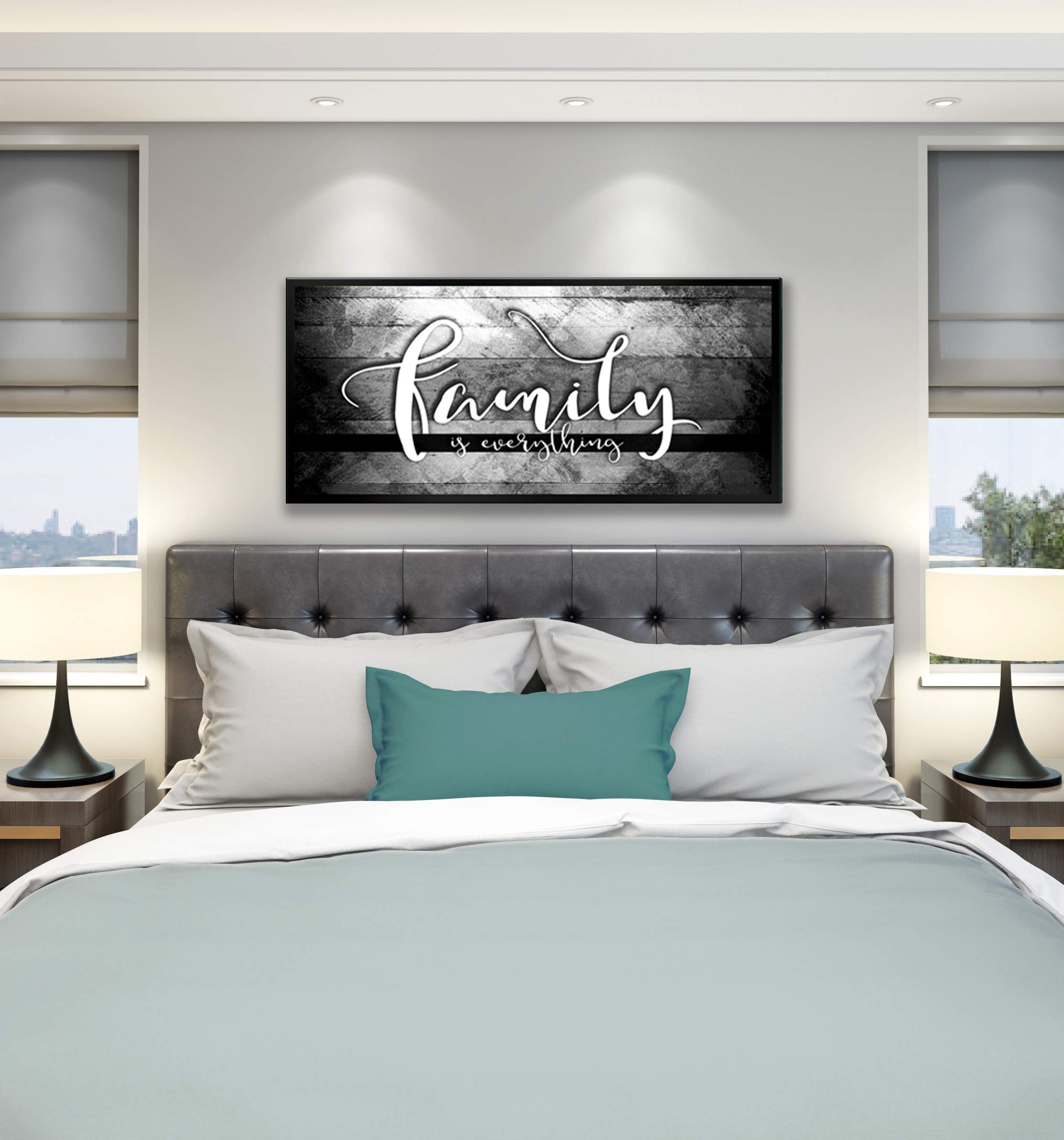Family Is Everything Wall Art - Framed Canvas Painting for Living Room & Farmhouse Decor - Grey & Black Floating Frame 42x19 - Perfect for Home, Bedroom, Office & Gifts