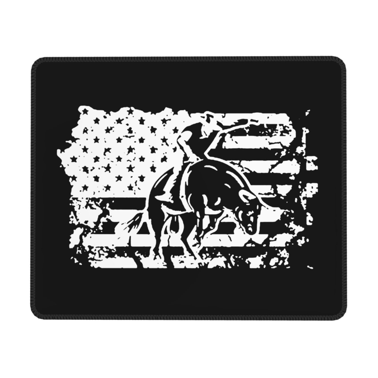 Bull Riding American Flag Mouse Pad - Non-Slip Rubber Base Desk Mat for Office & Laptop (7.9x9.5 Inch) - Perfect for Gaming, Work & Patriotic Decor