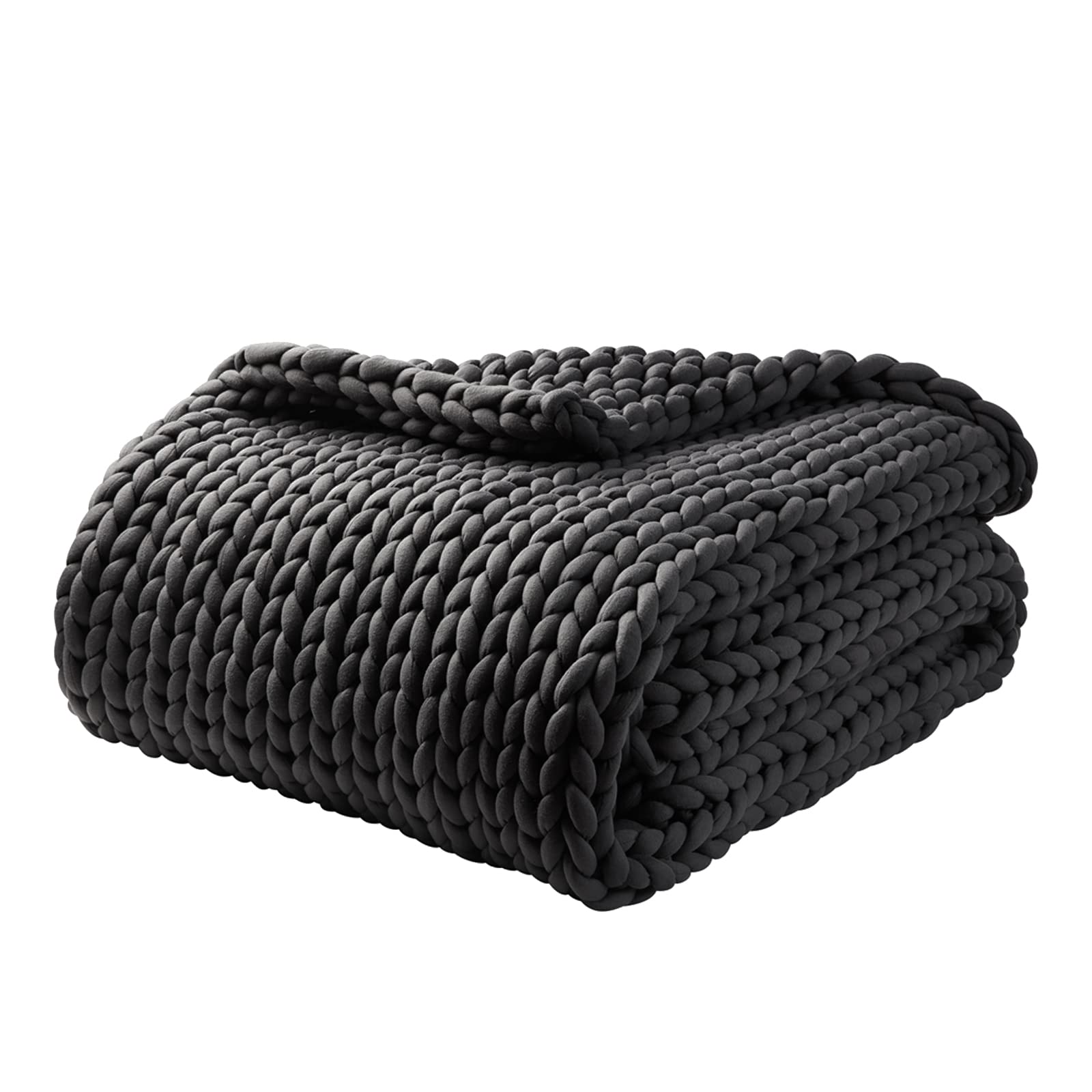 YnM Weighted Blanket 15lbs - Handmade Chunky Knit Blanket for Adults, Soft & Breathable Cooling Weighted Throw - 60x80 Inch Dark Grey - Machine Washable for Anxiety Relief, Better Sleep & Home Decor