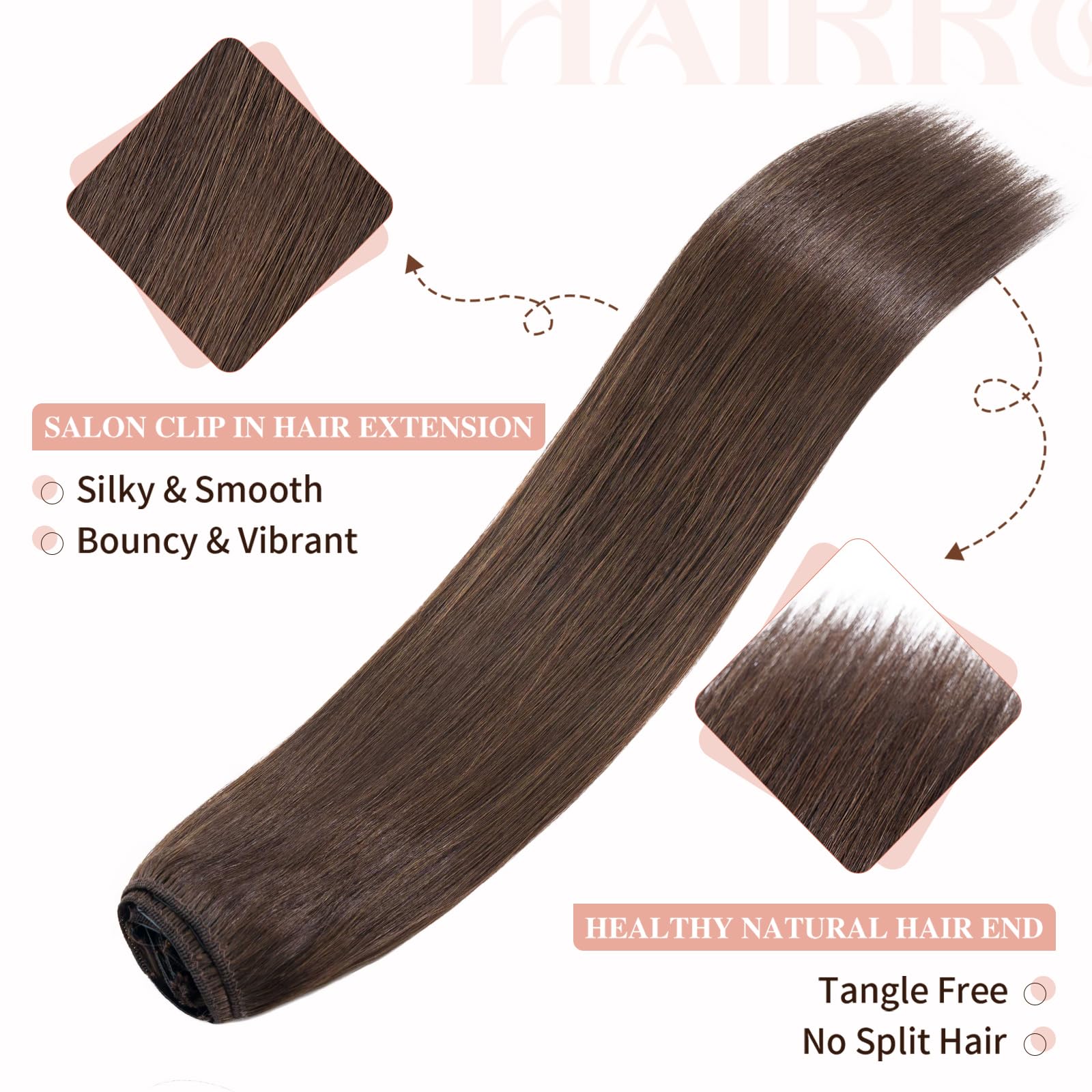 Hairro Clip in Hair Extensions 100% Human Hair - 12 Inch 55g Thin Standard Weft (8 Pcs, 18 Clips) for Women - Silky Straight Real Hair Extensions #2A - Perfect for Volume Boost, Styling & Special Occasions