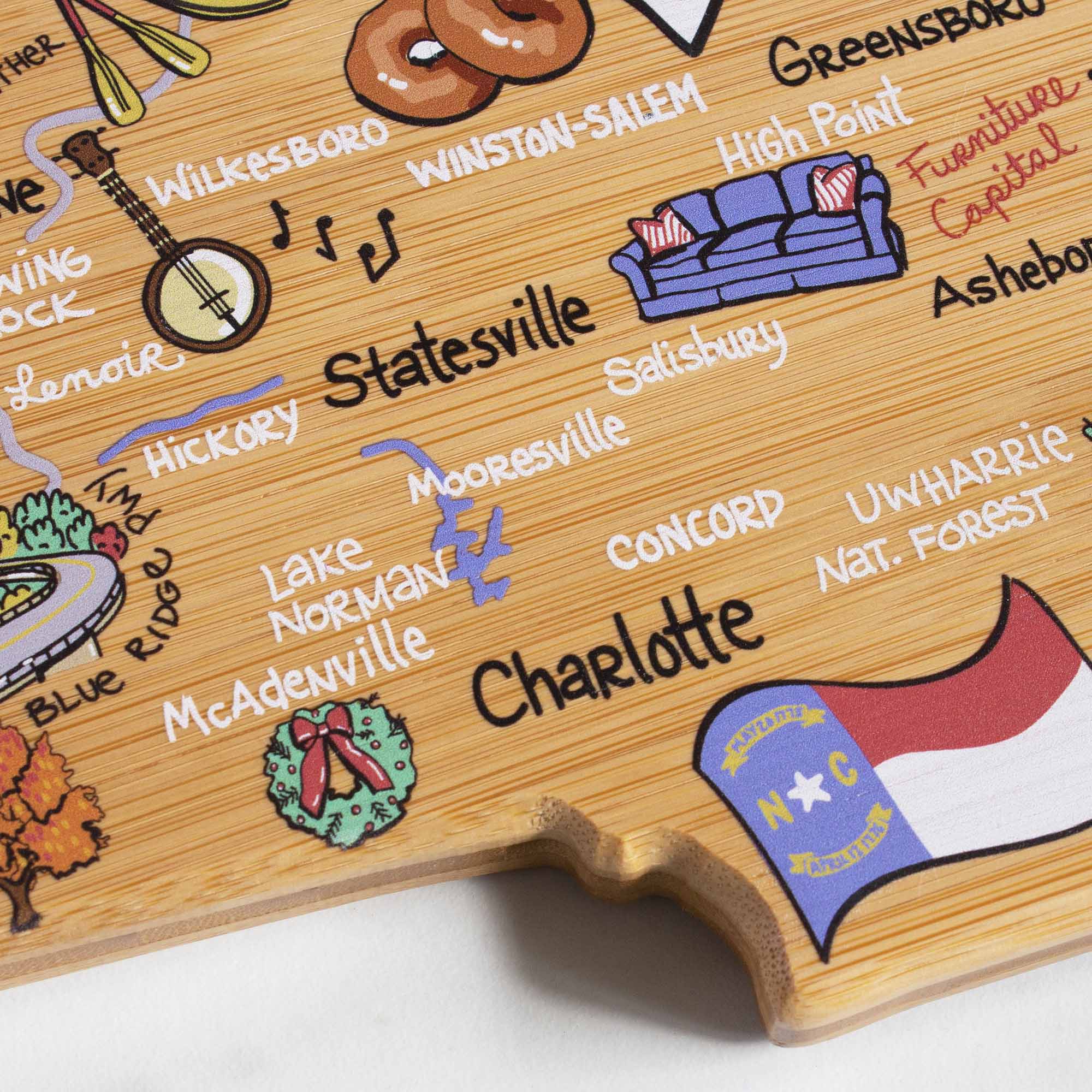 Premium North Carolina Wooden Cutting Board with Fish Kiss™ Artwork - Durable Kitchen Essential for Chopping, Serving & Home Decor
