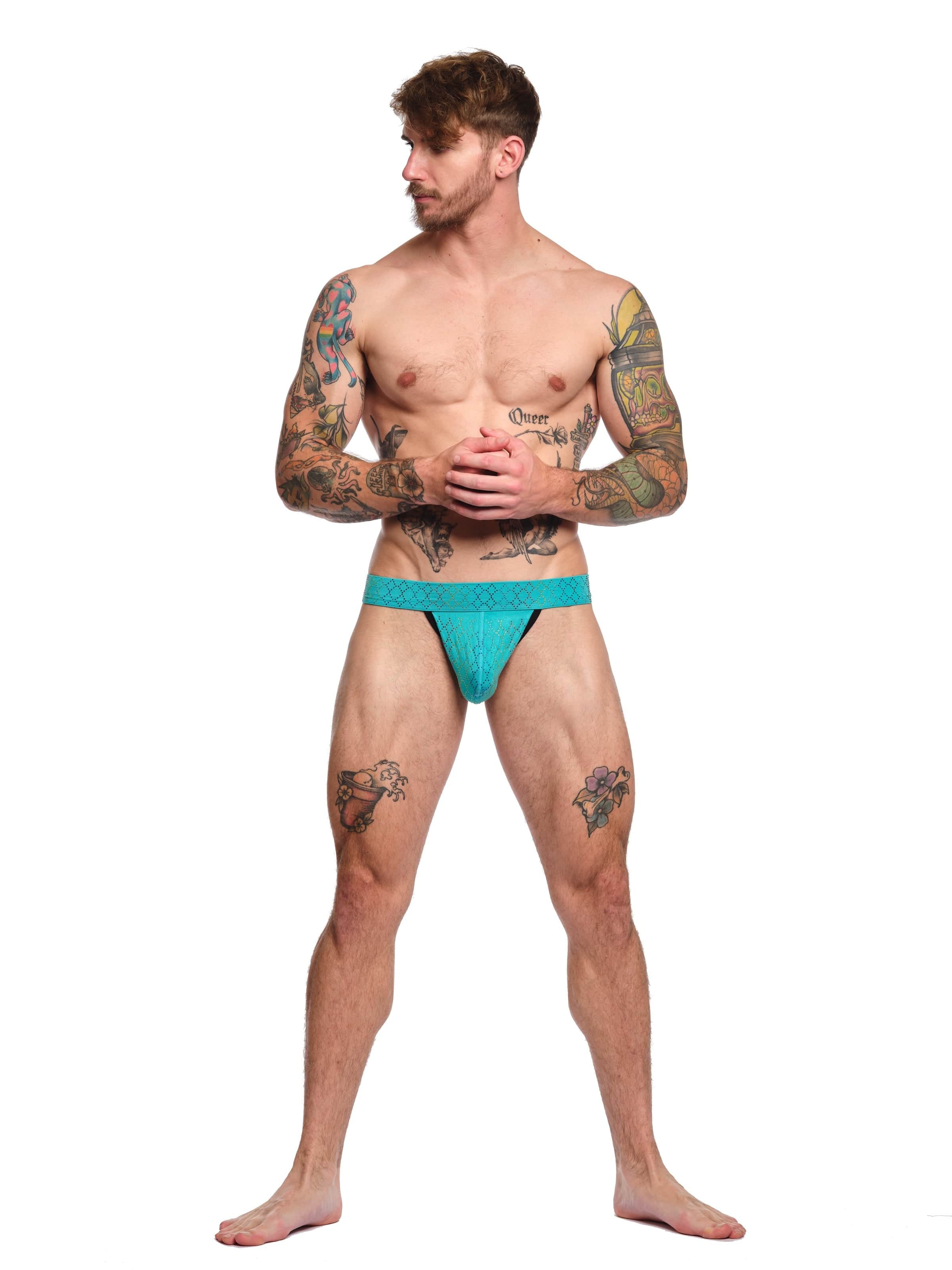 Vibrant Rainbow Crystal Thong Teal - Stylish & Comfortable Women's Underwear for Beach, Pool & Special Occasions