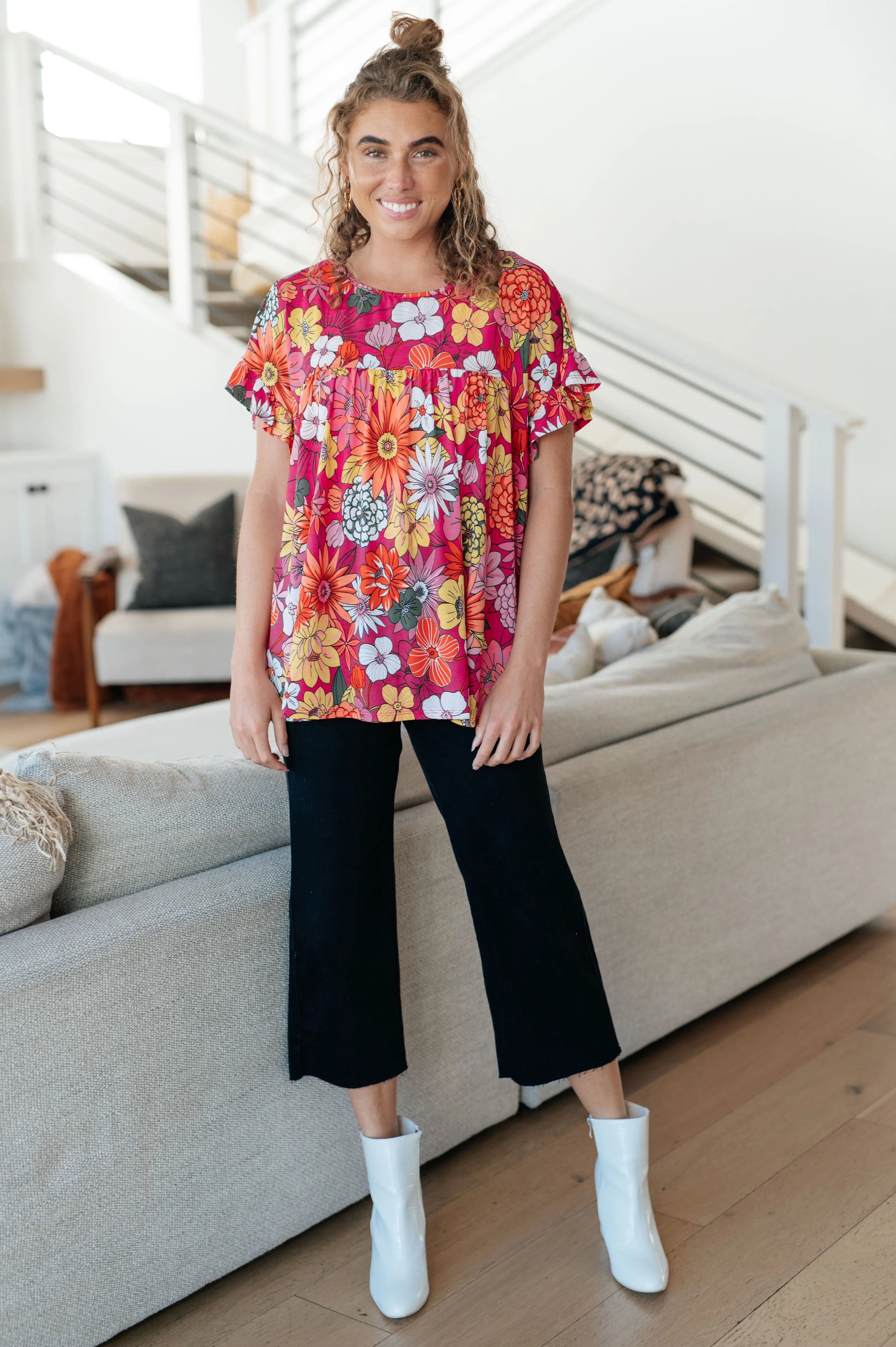 Flit About Floral Top in Pink - Women's Flowy Blouse with Floral Print | Perfect for Spring Outfits, Date Nights & Summer Vacations