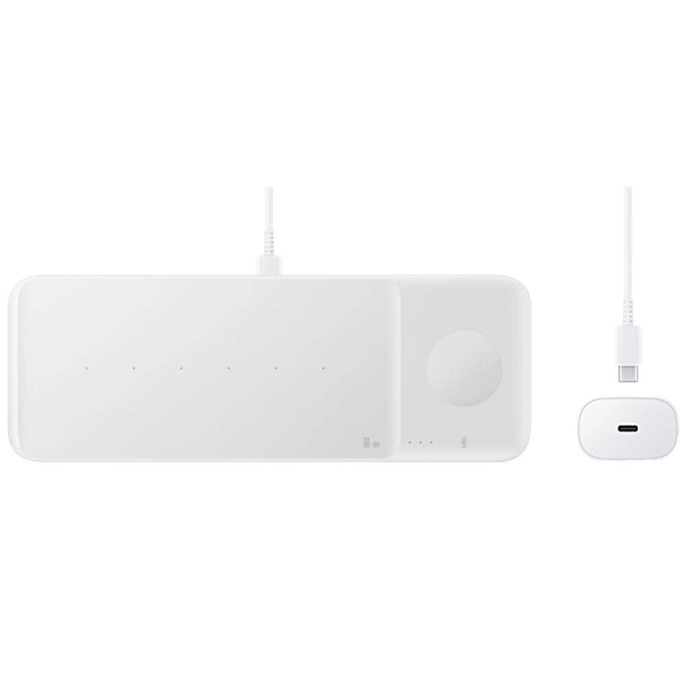 Samsung EP-P6300 9W Wireless Charger Trio with 25W Fast Charging Cube - Qi Certified for iPhone, Galaxy, AirPods - Perfect for Home, Office & Travel (White)
