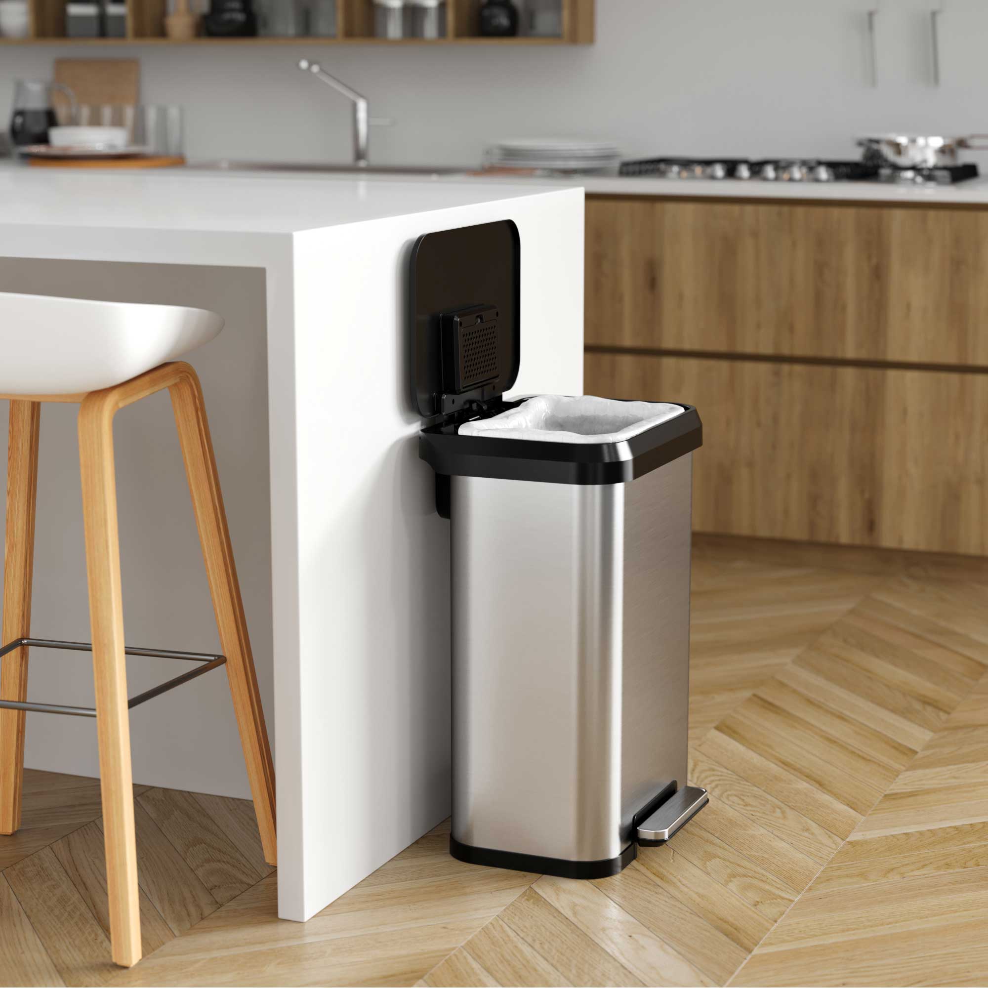 13.2 Gallon SoftStep EXP Composite Step Pedal Trash Can with Odor-Absorbing Technology - 50L Stainless Steel Kitchen Garbage Bin for Home, Office & Restaurant Use