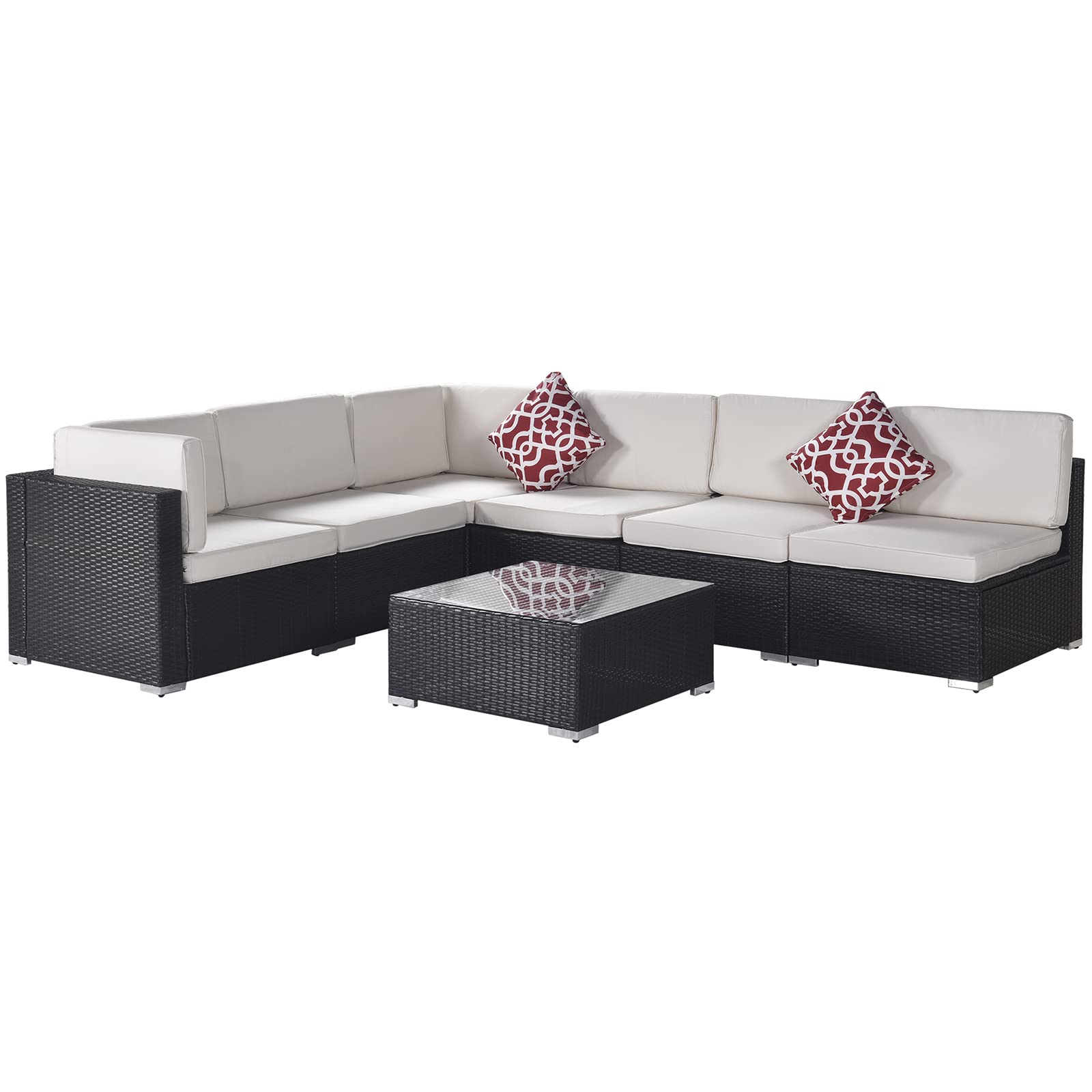Acdion 7-Piece Outdoor Patio Furniture Set - PE Rattan Wicker Sectional Sofa with Cushions, 2 Throw Pillows & Coffee Table - Perfect for Garden, Backyard, Poolside & Outdoor Lounge Areas