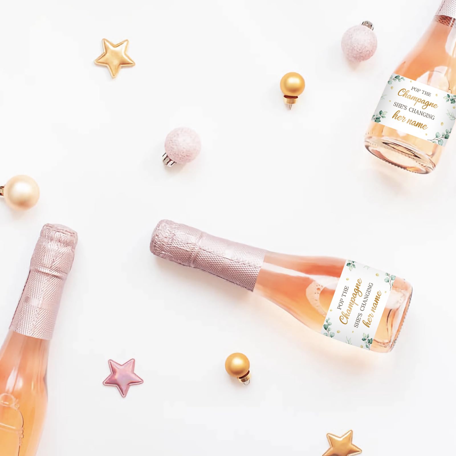 Bachelorette Party Mini Champagne Bottle Labels - Set of 20 Bridal Shower Decor Stickers for 'Pop The Champagne She's Changing Her Name' Theme - Perfect for Wedding Showers, Girls Night & Celebrations