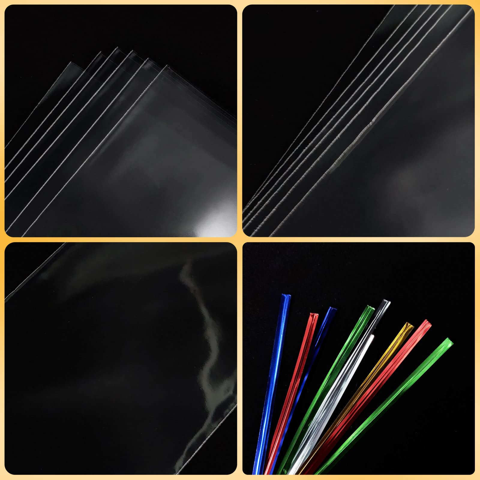 100PCS Clear Cellophane Bags 11x14 Inches - 1.4 Mil Thick OPP Plastic Treat Bags with 4