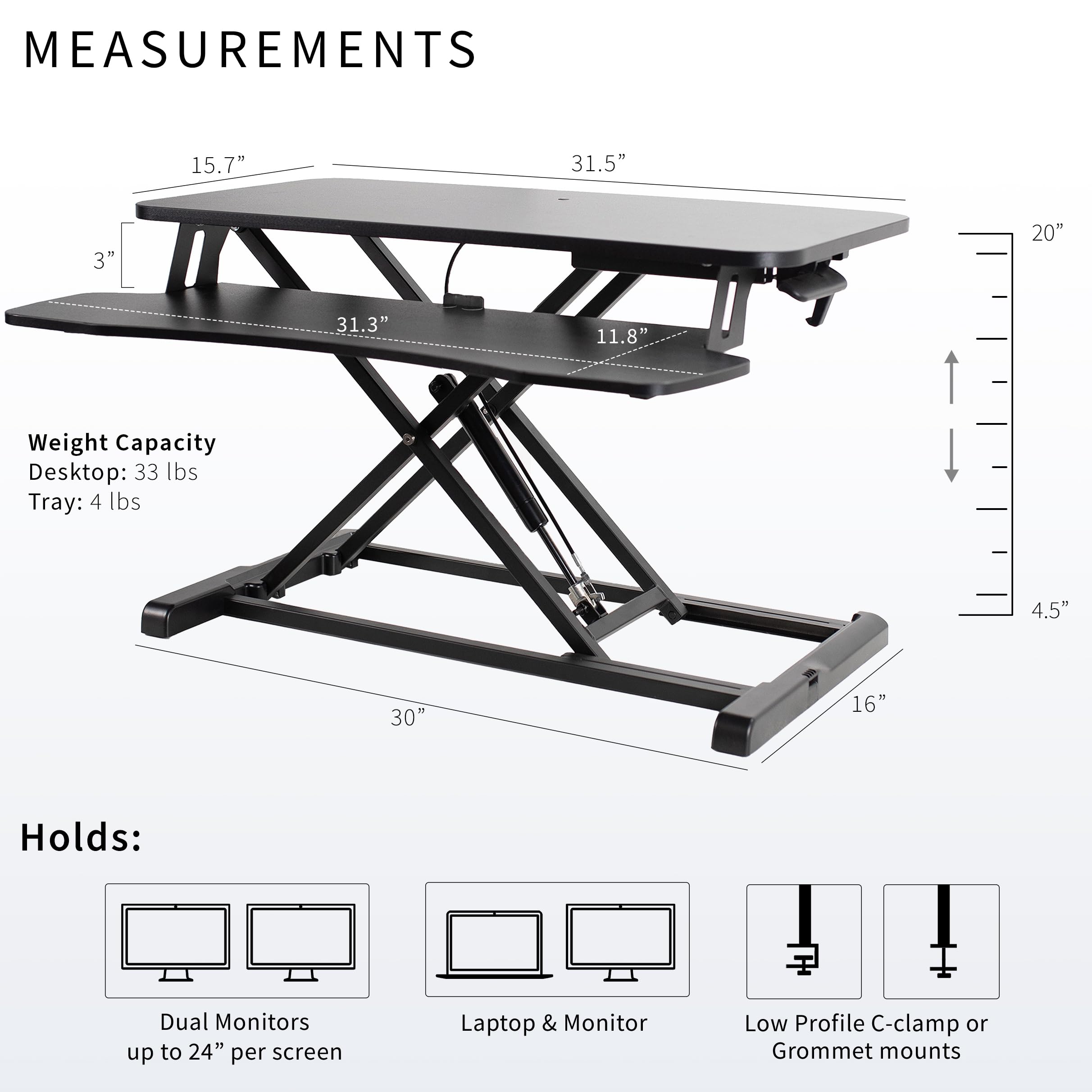 VIVO K Series 32 Inch Height Adjustable Sit Stand Desk Converter - Dual Monitor & Laptop Workstation with Wide Keyboard Tray, Black (DESK-V000K) - Perfect for Home Office, Gaming Setup & Ergonomic Workspace