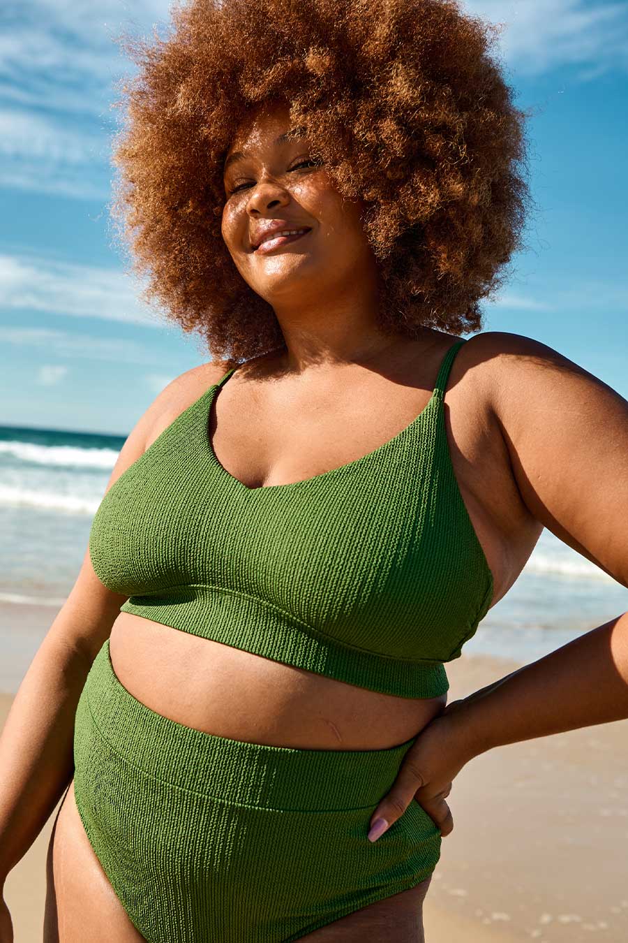 Byron Adjustable Bikini Top - Khaki Texture Swimwear for Women | Perfect for Beach, Pool & Summer Vacations