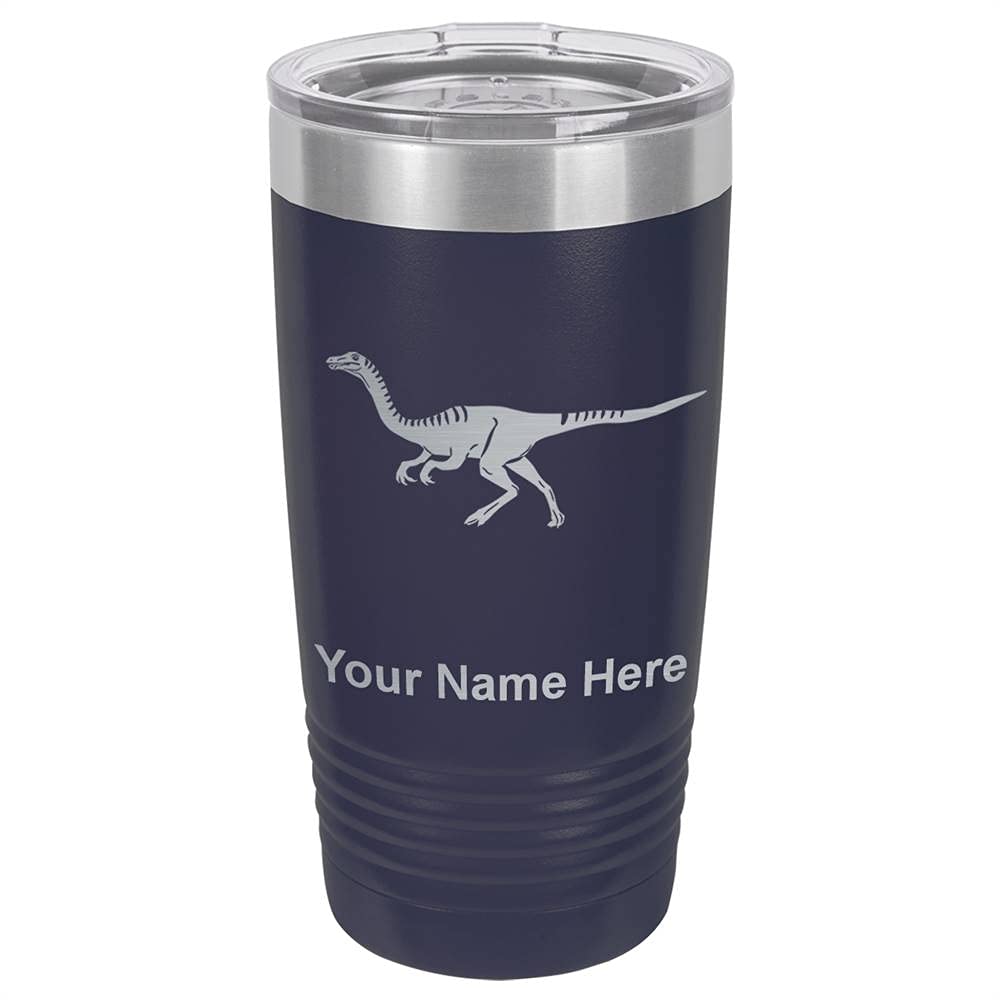 LaserGram 20oz Vacuum Insulated Stainless Steel Tumbler Mug with Lid - Custom Engraved Gallimimus Dinosaur Design, Leakproof & Sweatproof, Keeps Drinks Hot/Cold for Hours - Perfect for Office, Gym, Travel & Outdoor Activities (Navy Blue)