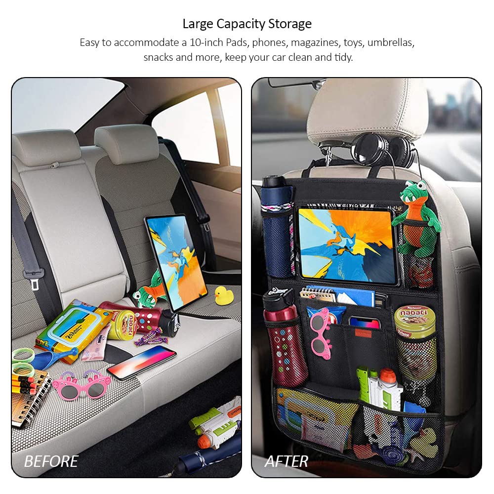 Luckybay 2 Pack Car Backseat Organizer for Kids - Waterproof & Durable Travel Accessories with 10