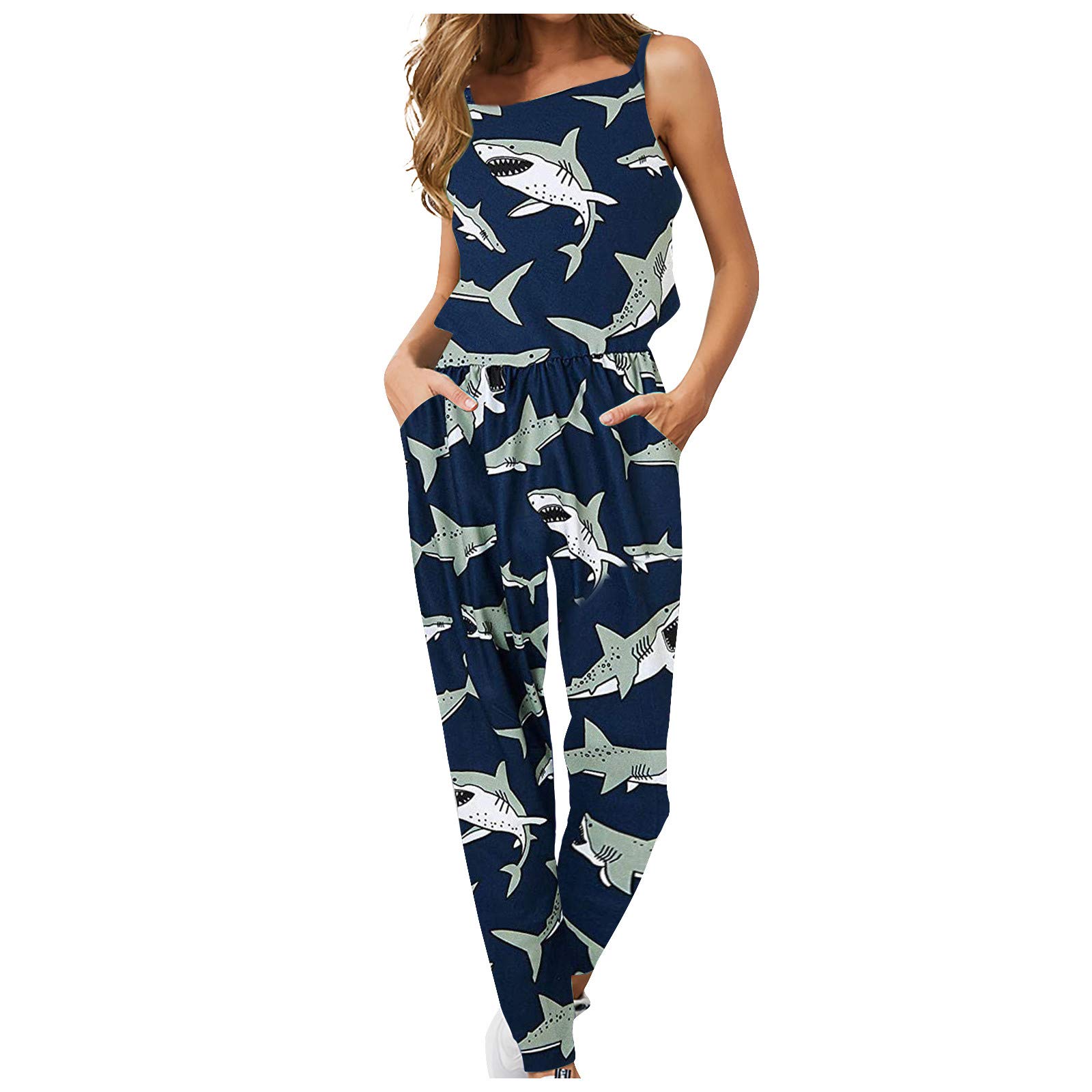 Black Leopard Print Petite Jumpsuit for Women - Sleeveless Casual Playsuit with O-Neck | Perfect for Summer Outings, Beach Vacations, and Date Nights