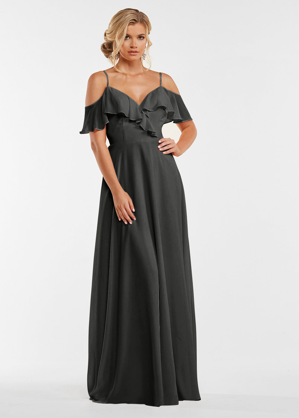 Elegant Off Shoulder Ruffled Chiffon Bridesmaid Dress - Perfect for Weddings, Prom, and Formal Events