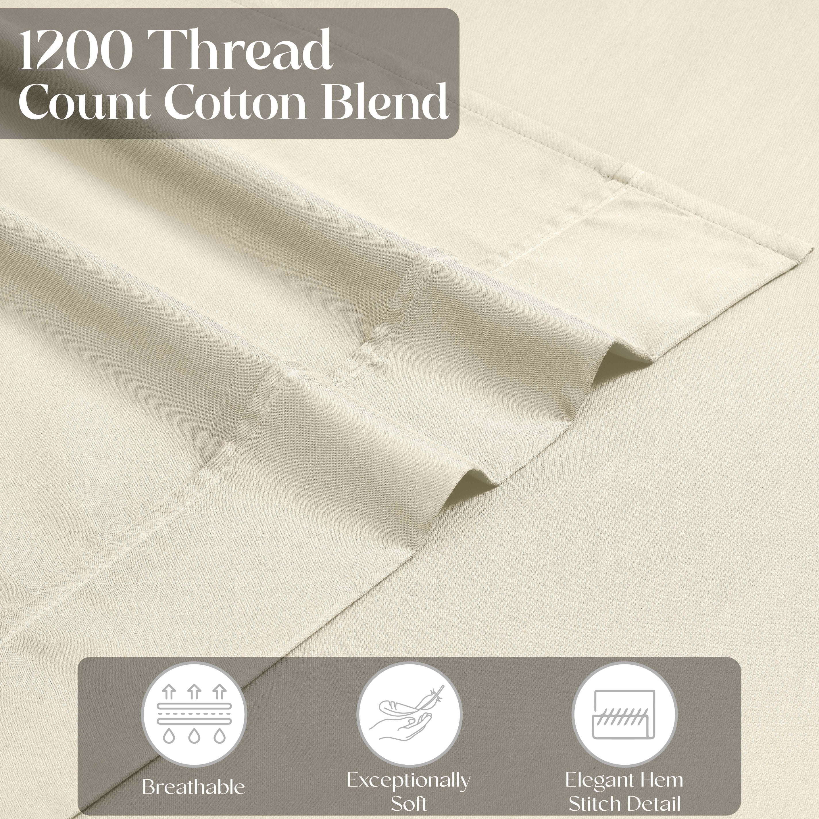 1200 Thread Count Cotton Rich Solid Deep Pocket Bed Sheet Set - Queen Size, Ultra Soft & Breathable - Perfect for Luxury Hotels, Guest Rooms & Master Bedrooms