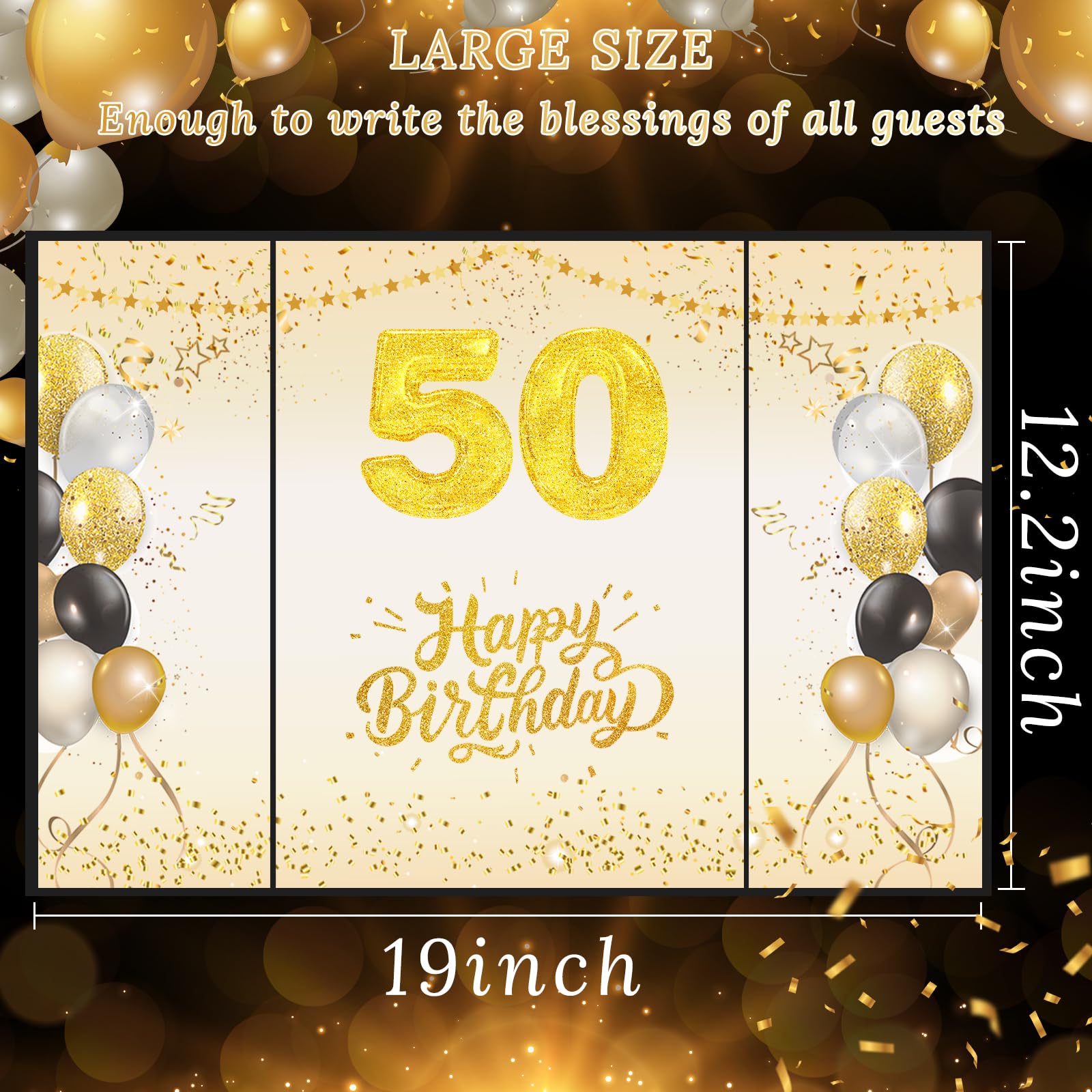 Tnvee Black Gold 50th Birthday Party Decorations Set for Men & Women - Happy 50th Birthday Guest Book, Signing Board & Party Supplies - Perfect for Mom, Wife, Husband Celebrations - Cheers to 50 Years - Great for Milestone Birthday Parties, Retirement Celebrations & Anniversary Events