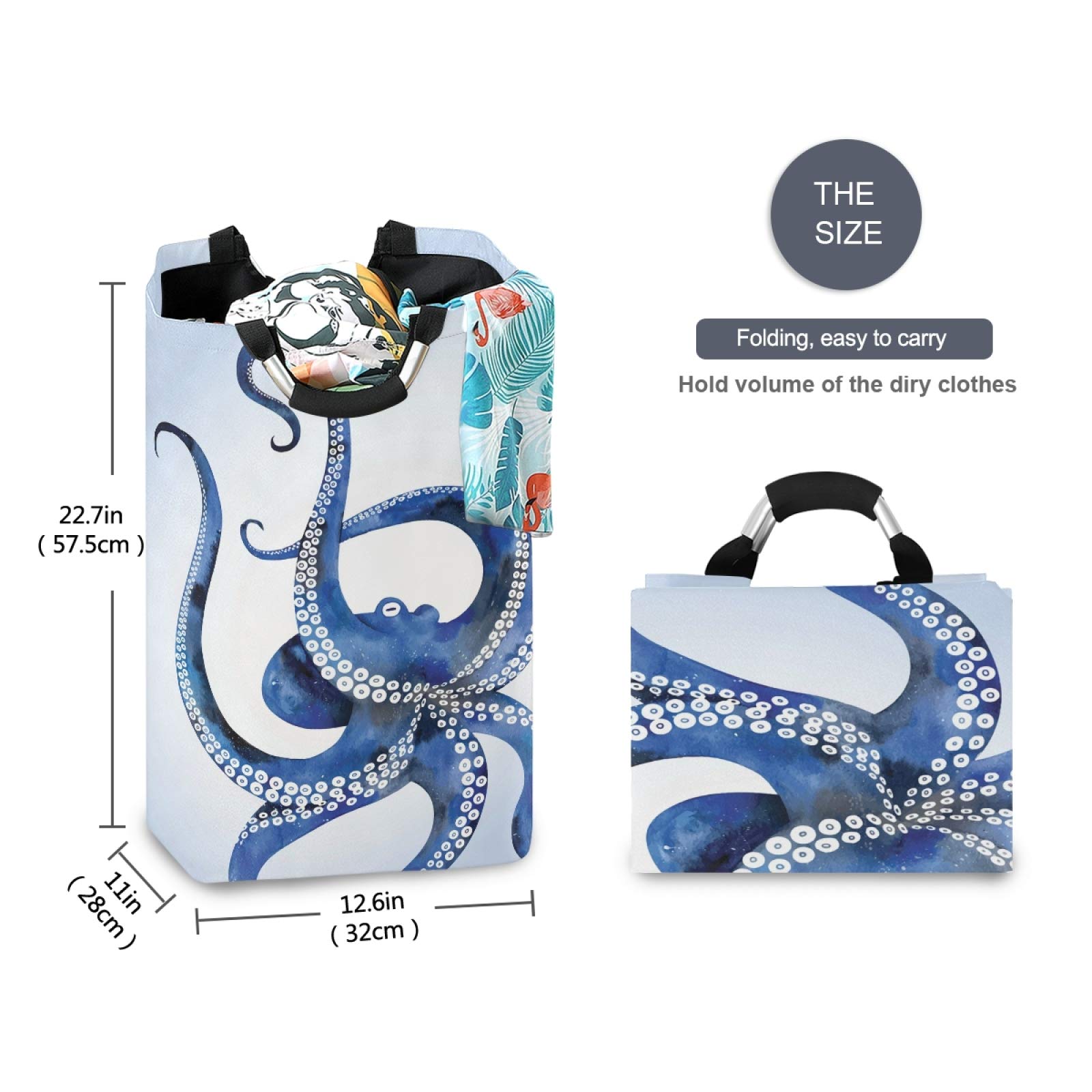 Large Collapsible Octopus Laundry Hamper Basket with Handles - Sea Animal Toy Storage Bin for Bathroom, Bedroom, Nursery & Kids Room | Perfect for Laundry Organization, Toy Storage & Kids Room Decor