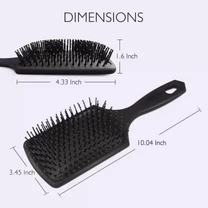 2-Pack Multicolor Plastic Paddle Detangler Hair Brush with Round Comb - Gentle Styling for Wet & Dry Hair - Perfect for Home, Travel & Salon Use