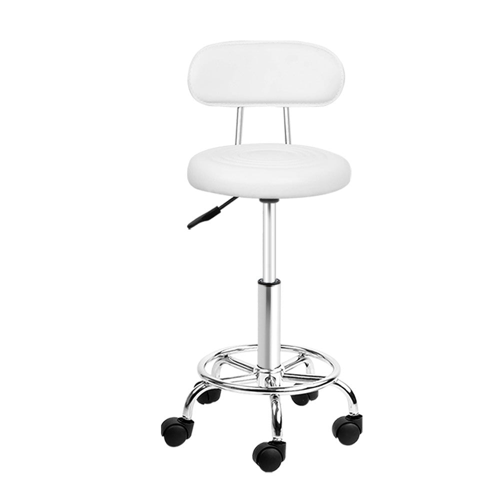 Premium Salon Stool Swivel Chair with Adjustable Backrest - White - Perfect for Hair Salons, Nail Studios & Home Beauty Stations