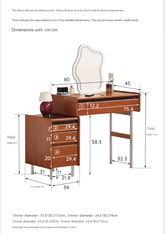 Modern Poplar Solid Wood Bauhaus Dressing Table - Multi-Functional Vanity Desk with Mirror & Storage for Bedroom, Home Office, or Apartment