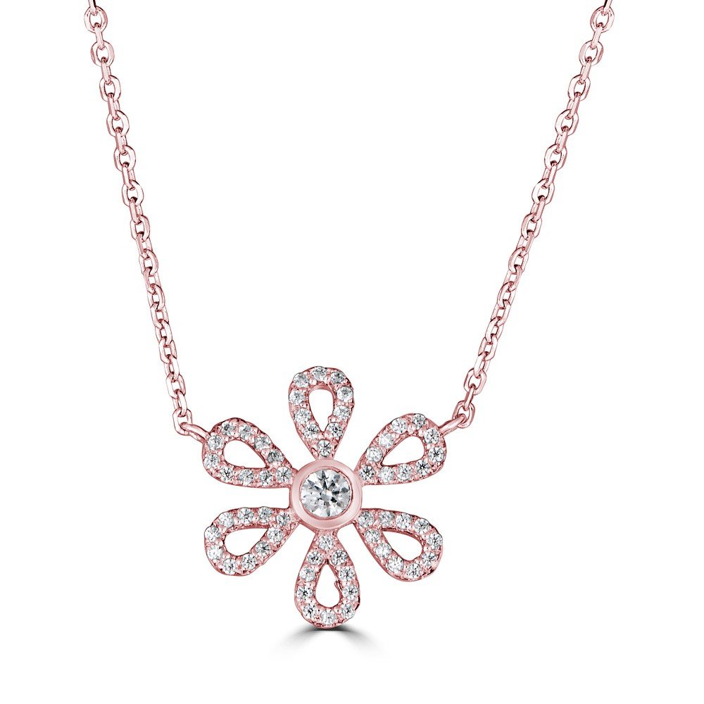 14KT Gold 0.19 CTW Diamond Flower Pendant Necklace for Women - Elegant Jewelry Gift for Anniversary, Valentine's Day & Special Occasions