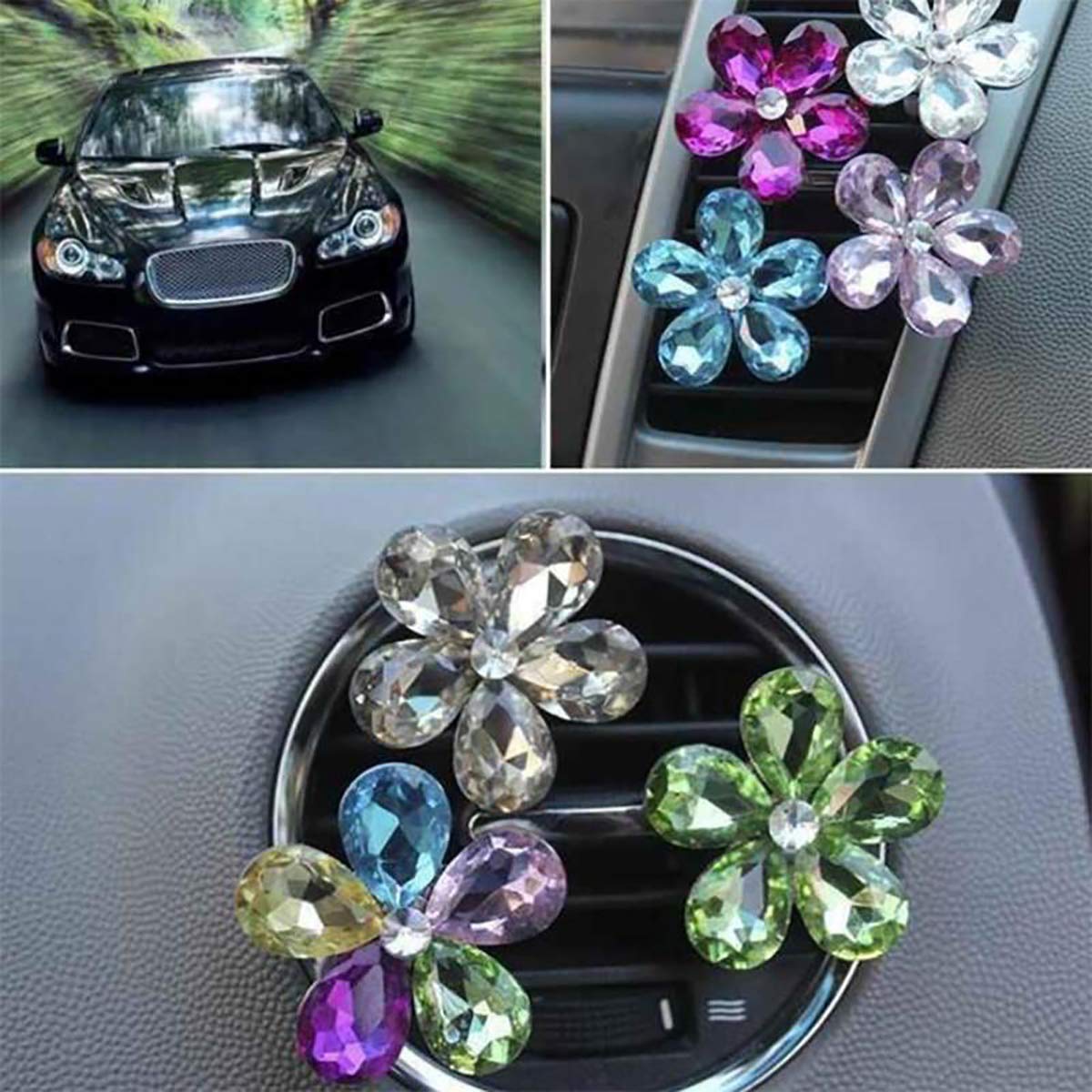 Sparkling Crystal Flower Car Air Vent Clip - Rhinestone Decorative Air Vent Clip for Car Interior Accessories (White) | Perfect for Car Decor, Gift Giving & Personalizing Your Vehicle