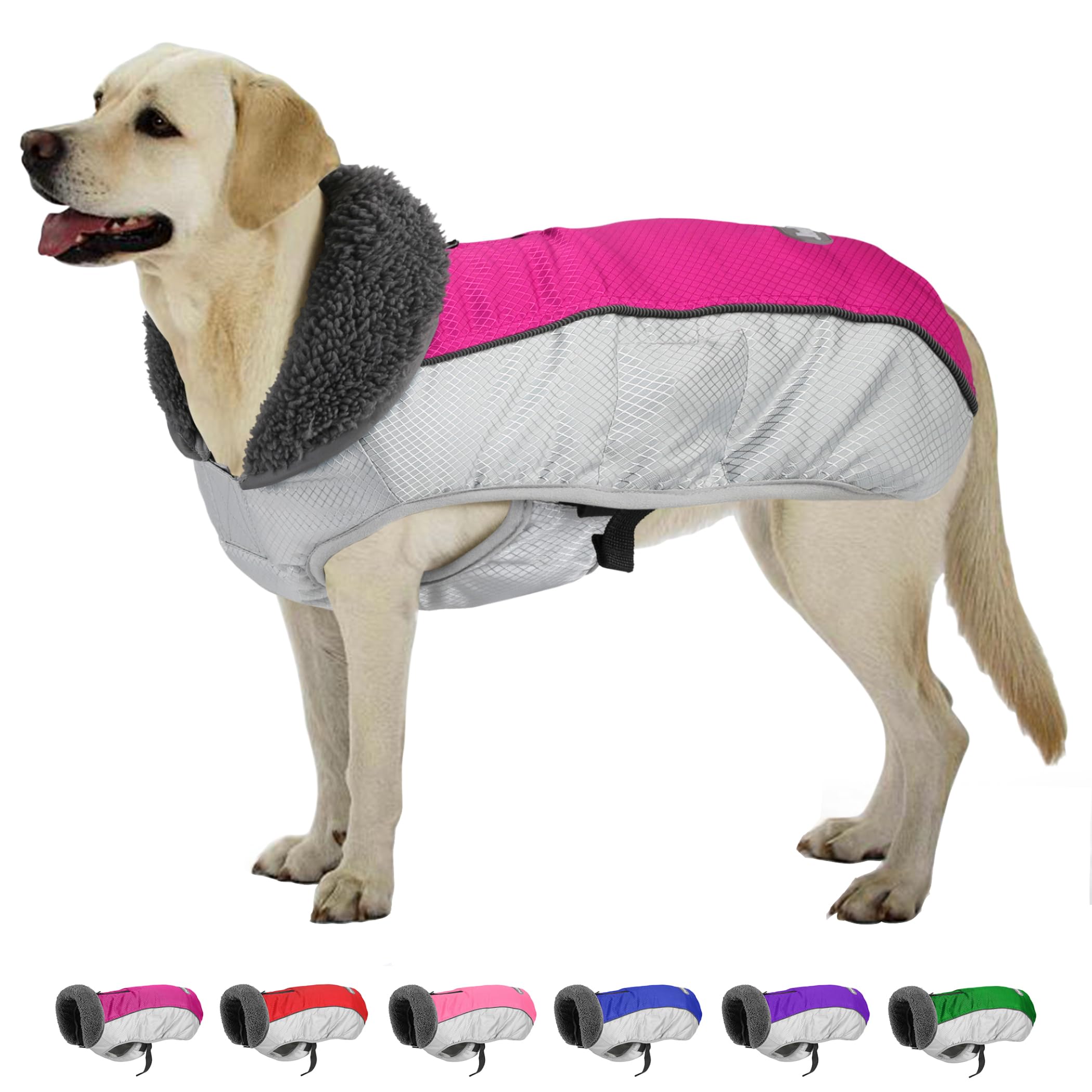 Waterproof Ripstop Dog Winter Coat with Leash Hole & Reflective Trim - Warm Fleece Snow Vest for Small, Medium, Large Dogs (Rosy Red, Size L) - Perfect for Cold Weather Walks, Outdoor Adventures & Winter Protection