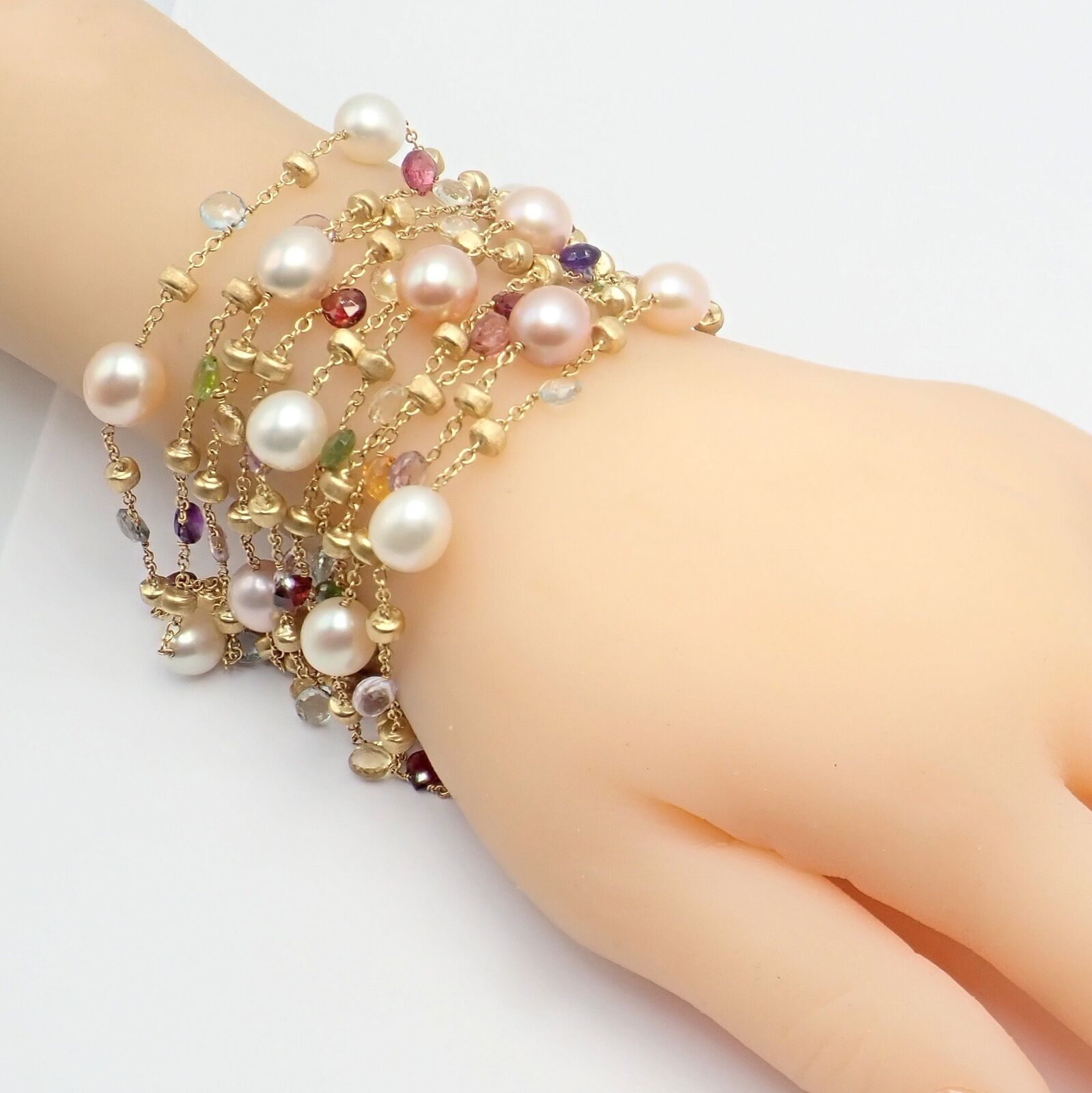Marco Bicego 18k Yellow Gold Pearl Bracelet with Multicolor Gemstones - Elegant Jewelry for Women, Perfect for Weddings, Parties & Special Occasions