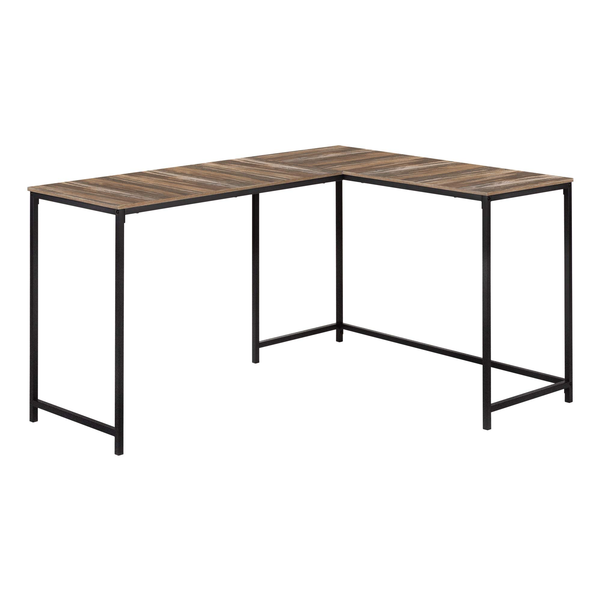 Ergonomic 58-Inch L-Shaped Computer Desk with Brown Reclaimed Wood Top & Black Metal Frame - Perfect for Home Office, Gaming, and Study Spaces