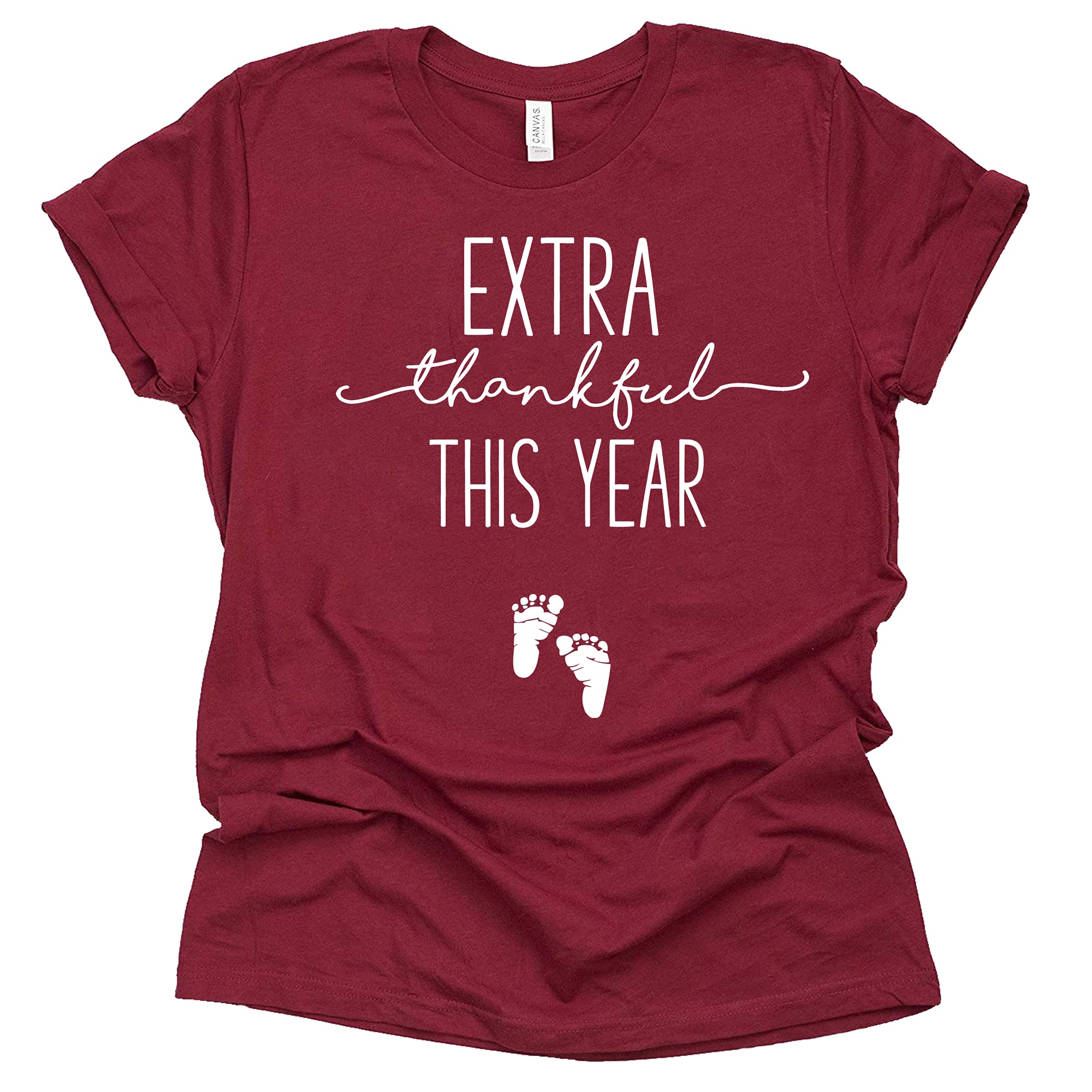 Vintage Retro 'Extra Thankful This Year' Thanksgiving Maternity T-Shirt - Cute Pregnancy Announcement Shirt for Family Photos & Holiday Gatherings