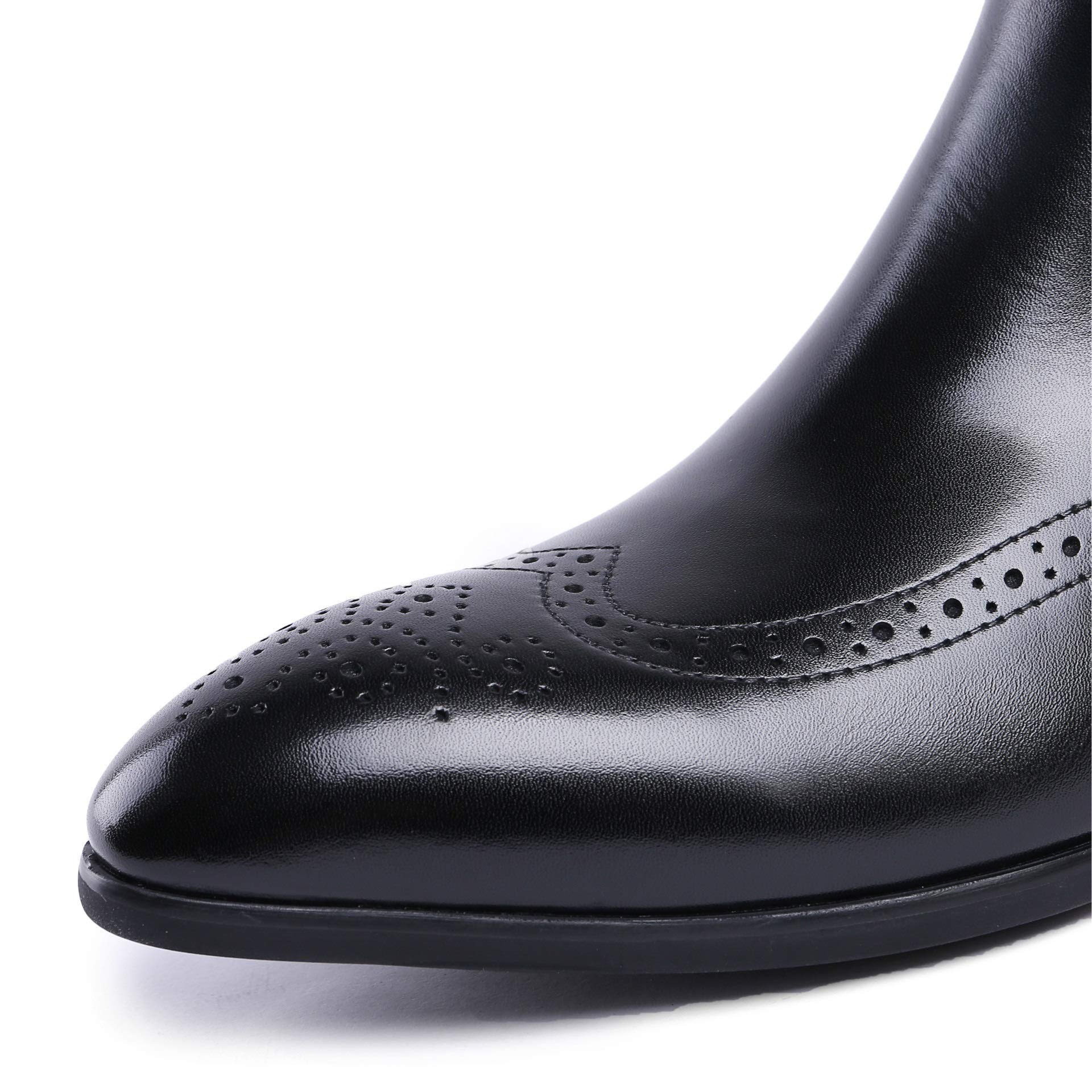 HuitJours Men's Chelsea Ankle Boots - Premium Genuine Leather Wingtip Brogue Dress Shoes with Pointed Toe & Block Heel | Comfortable Pull-On Style for Work, Office & Casual Wear