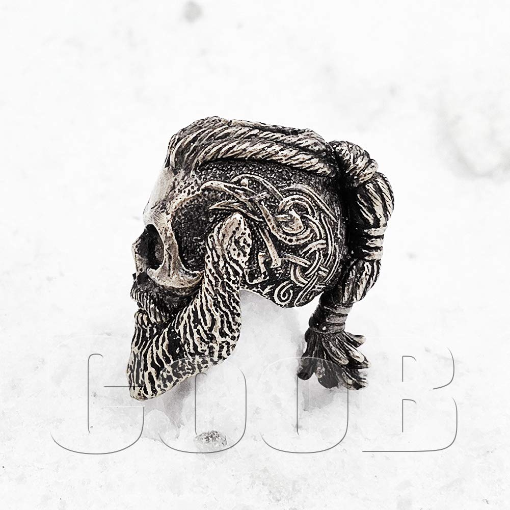Ragnar Lothbrok Skull Paracord Bead - Metal EDC Lanyard Charm for Outdoor & Survival Gear