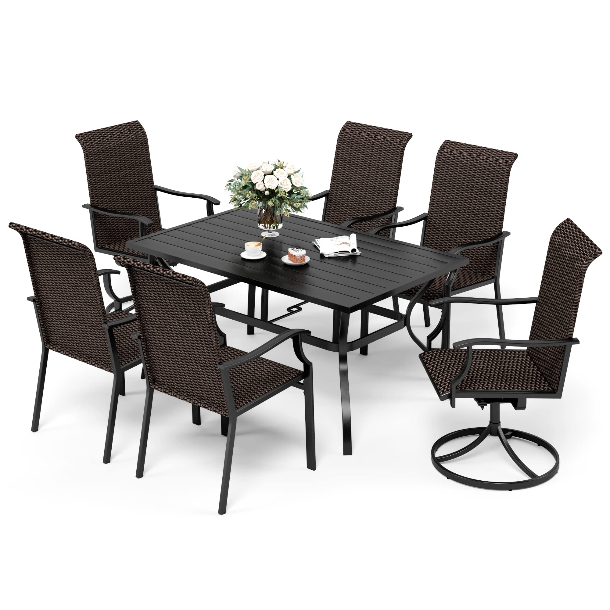 Sunshine Valley 6-Piece Outdoor Patio Dining Set with Umbrella Hole - Wicker & Swivel Chairs for Garden, Backyard, Lawn | Perfect for BBQs, Family Gatherings & Outdoor Entertaining