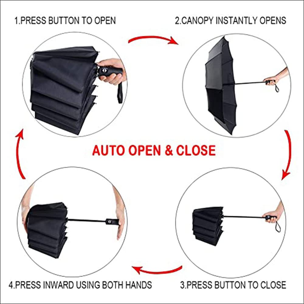 Automatic Folding Windproof Umbrella with 8 Metal Ribs - UV Protection & Strong Frame for Rain & Sun - Compact & Portable for Commute, Travel & Outdoor Activities