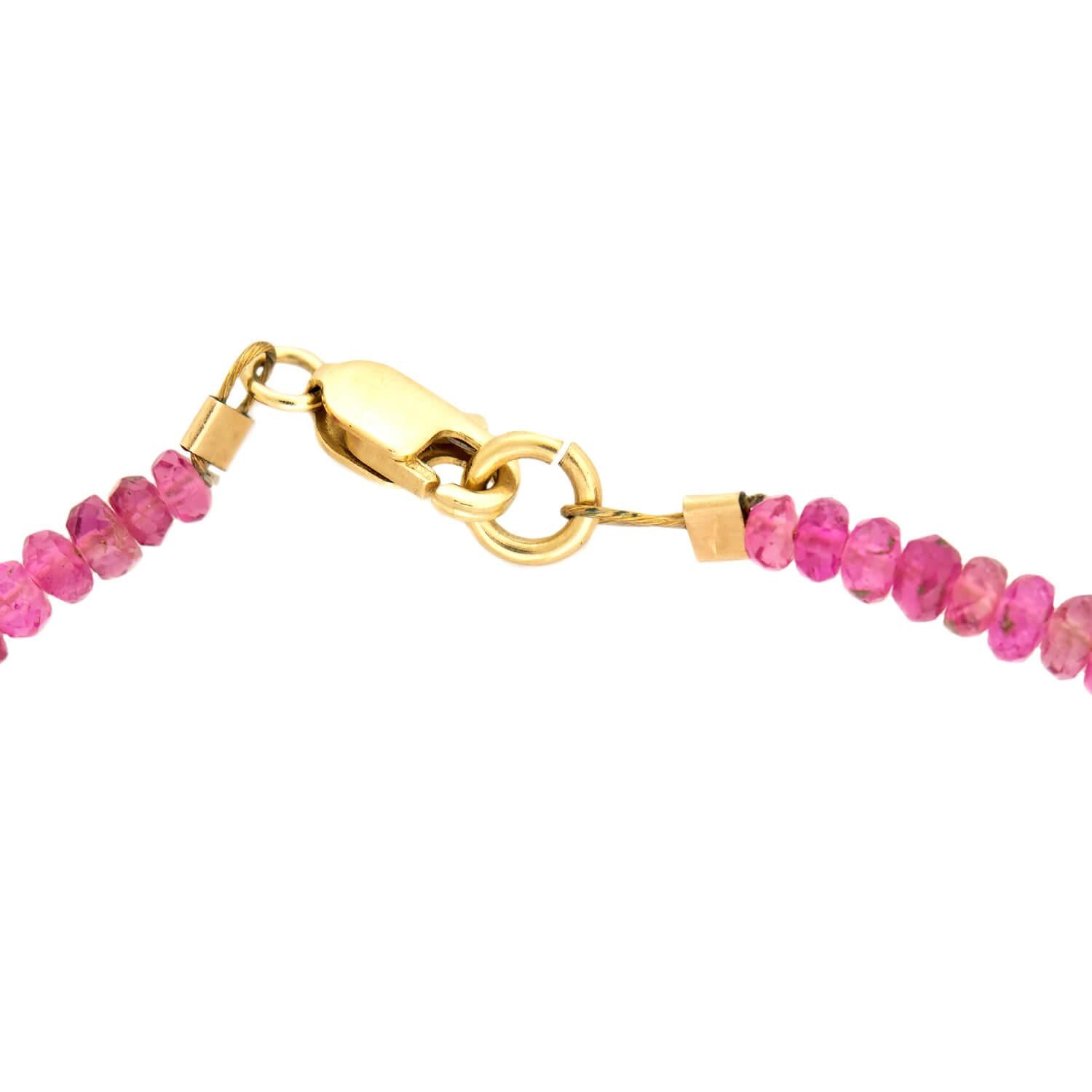 14K Gold Pink Tourmaline Rondelle Bead Necklace for Women - Elegant Dainty Jewelry Gift for Birthday, Anniversary & Valentine's Day