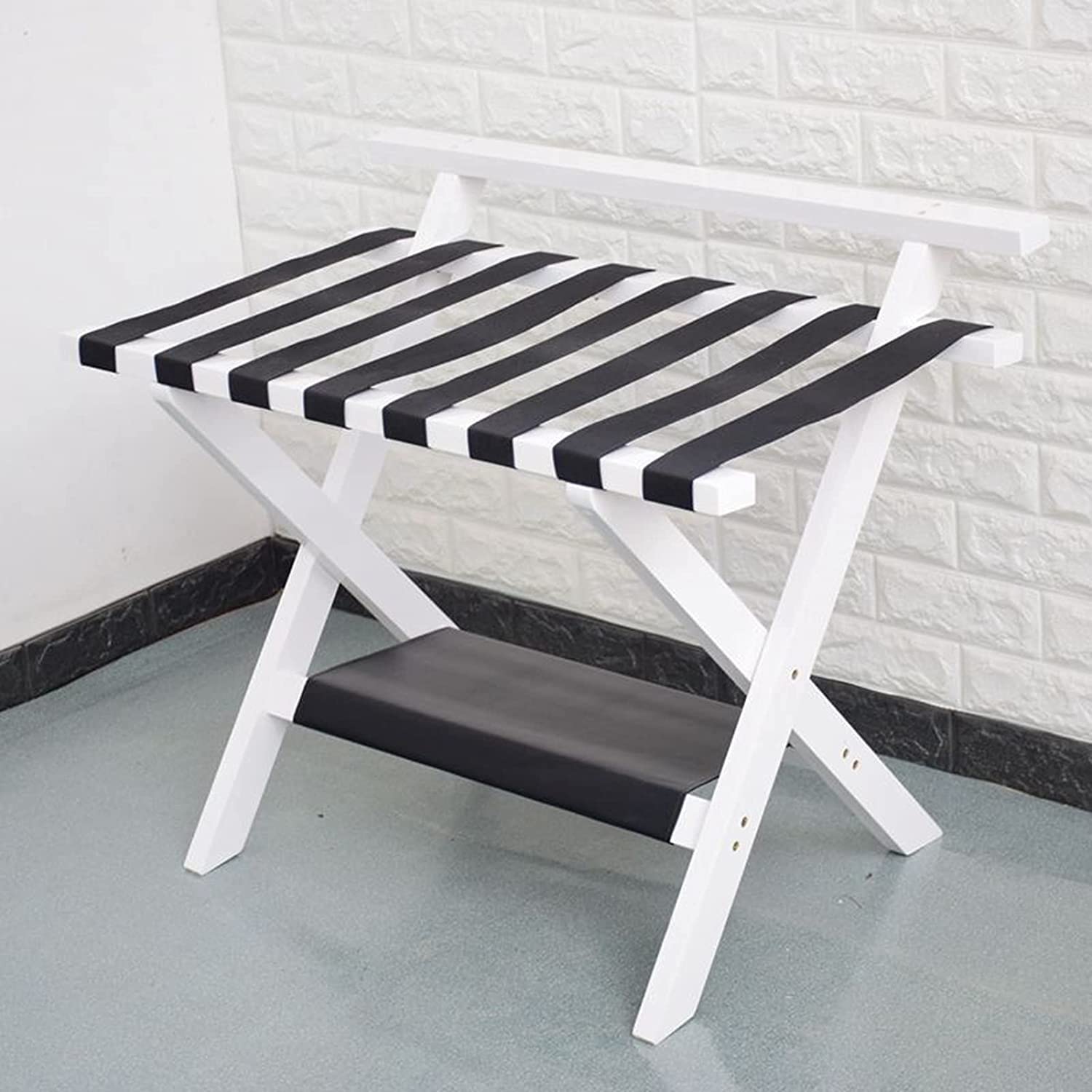 Navreeti Double Layer Foldable Luggage Rack & Shoe Organizer - Solid Wood Floor Standing Suitcase Holder for Travel Storage | Perfect for Hotels, Bedrooms, Balconies & Small Spaces (White)