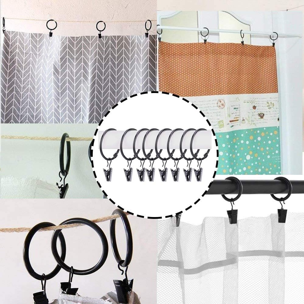 Stainless Steel Openable Circle Hooks - 30 Pack Curtain Clips for Hanging Party Lights, Gutter Decor, Photo Display, Camping Tents - 1.5 Inch Black Hooks for Home, Garden, and Craft Decorations