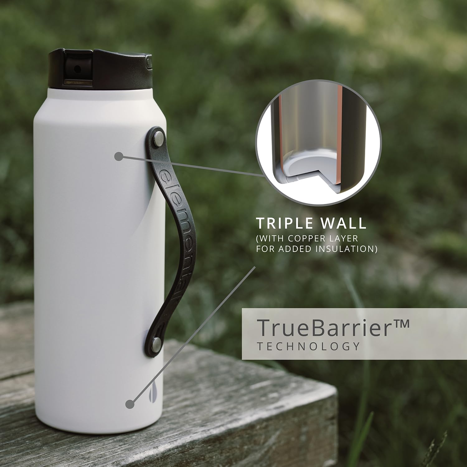 Elemental Iconic 32 oz Stainless Steel Water Bottle with Straw - Triple Wall Vacuum Insulated, Leak Proof, Reusable Gym & Sports Water Bottle - Includes 2 Straws (White) - Perfect for Hiking, Workouts, Travel & Everyday Hydration