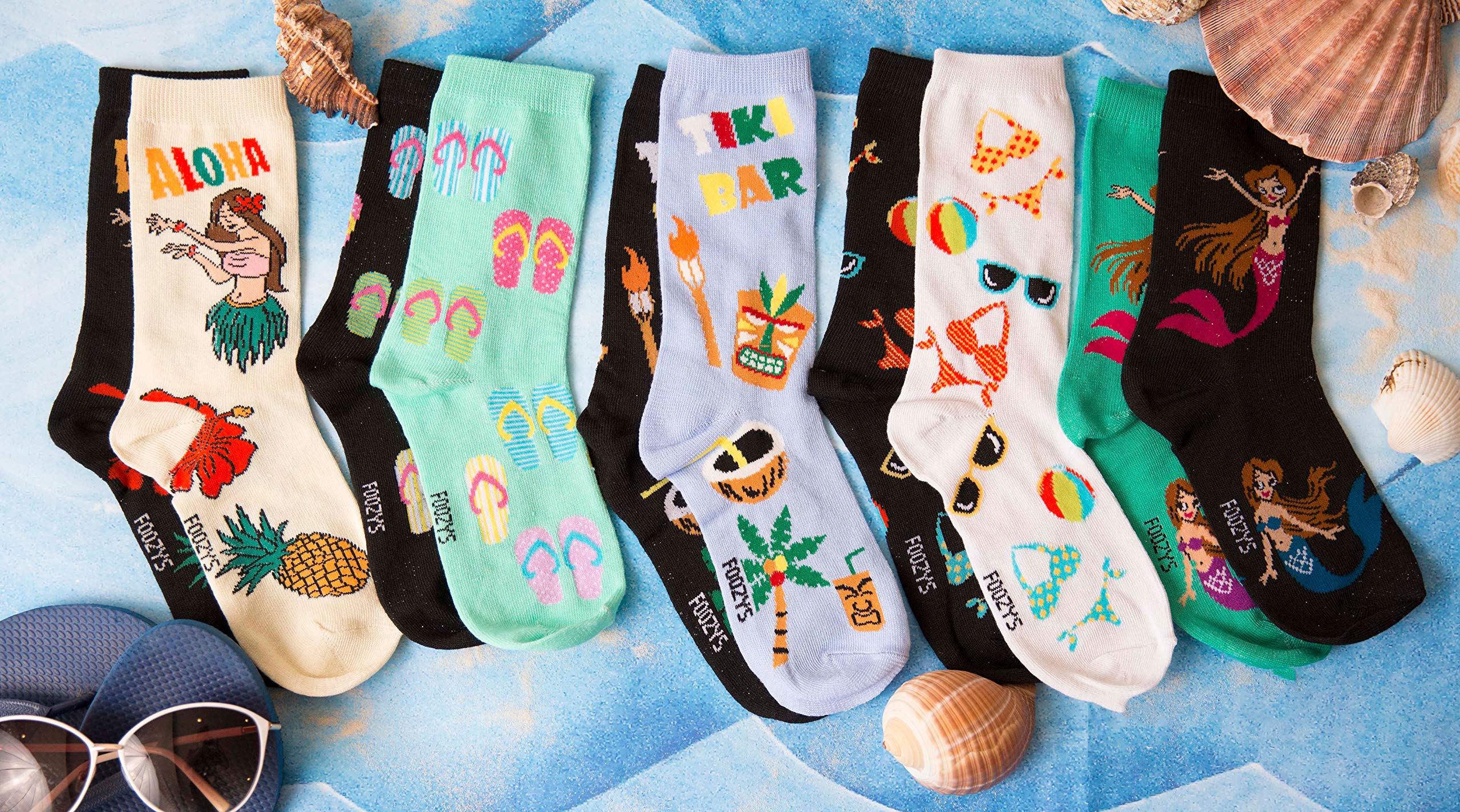 Foozys Women's Crew Socks - Anchors Away Island Oasis Novelty Socks (2 Pairs) | Comfortable Cotton Casual Socks for Everyday Wear, Work, Travel & Gifts
