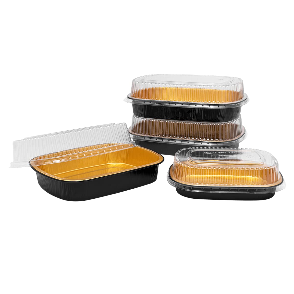 72 oz Black & Gold Aluminum Pans with Clear Lids - Oven & Grill Safe (50 Count) - Perfect for Baking, Roasting & Meal Prep - AF-TOP72-COMBO