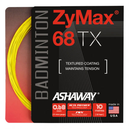 Ashaway ZyMax 68 TX Badminton String - Optic Yellow | High-Performance Badminton Racket String for Competitive Play & Training | Perfect for Tournaments, Club Matches & Professional Practice